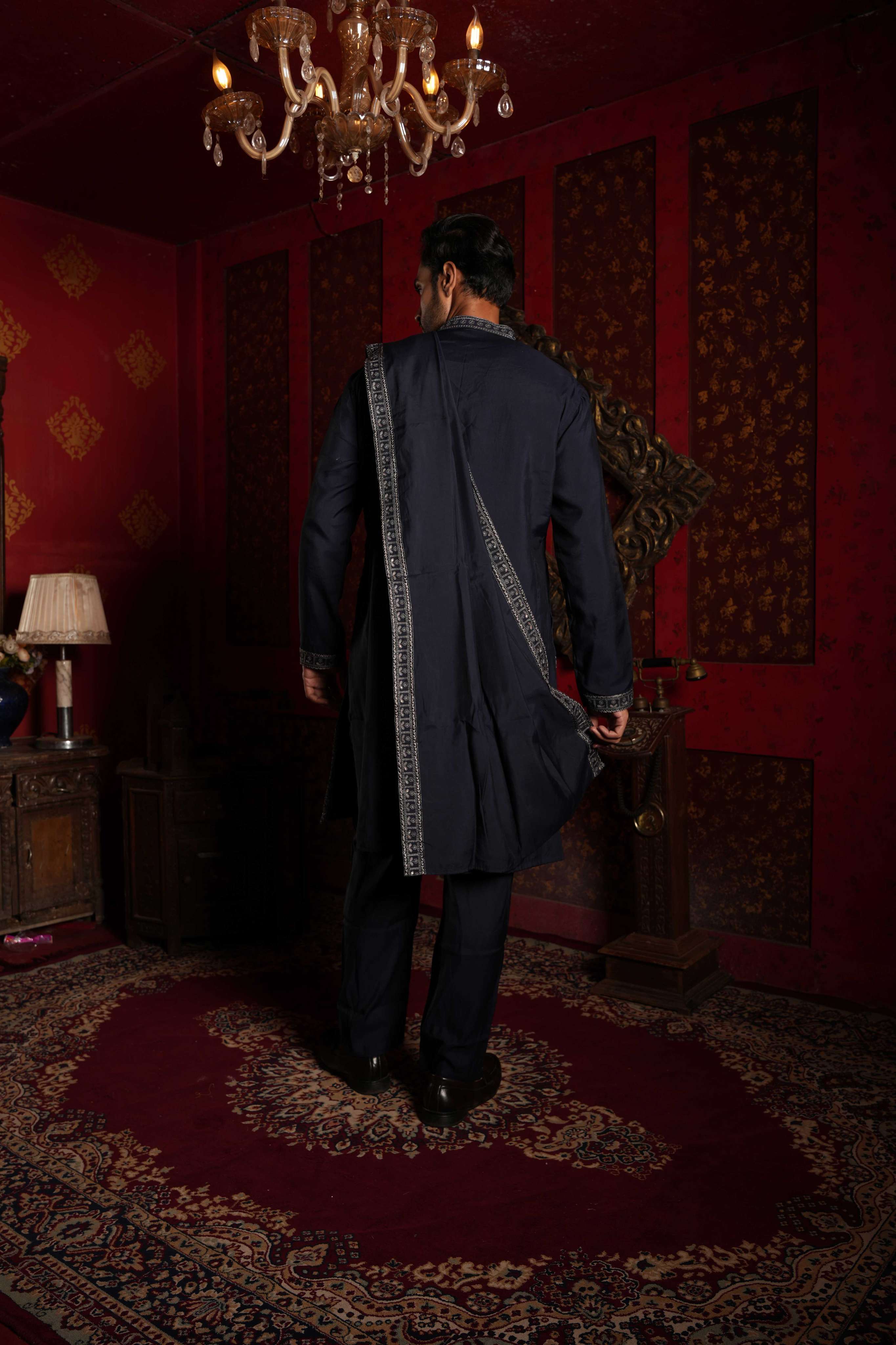 Navy Blue Vine Embroidery Kurta