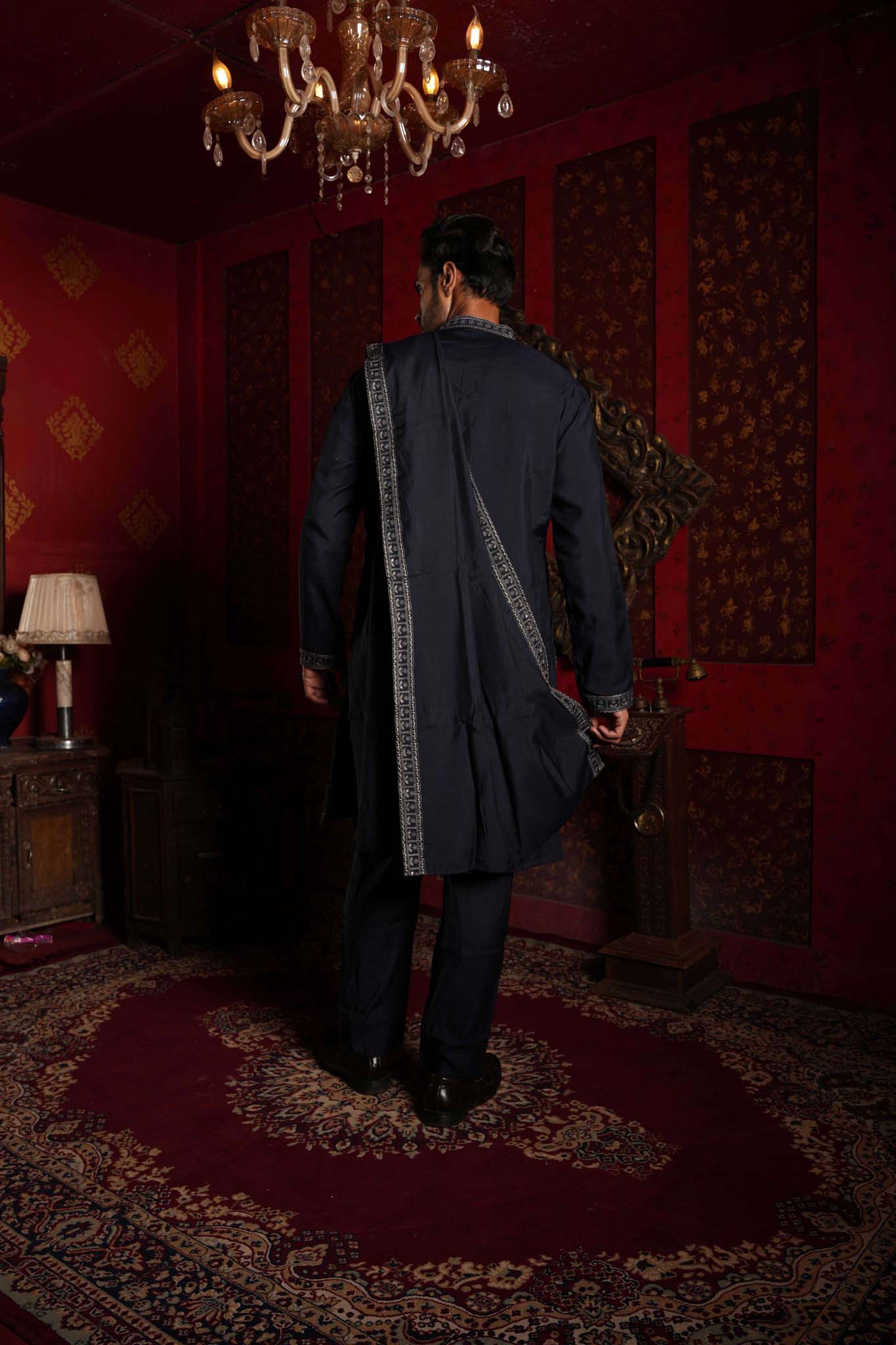 Navy Blue Vine Embroidery Kurta