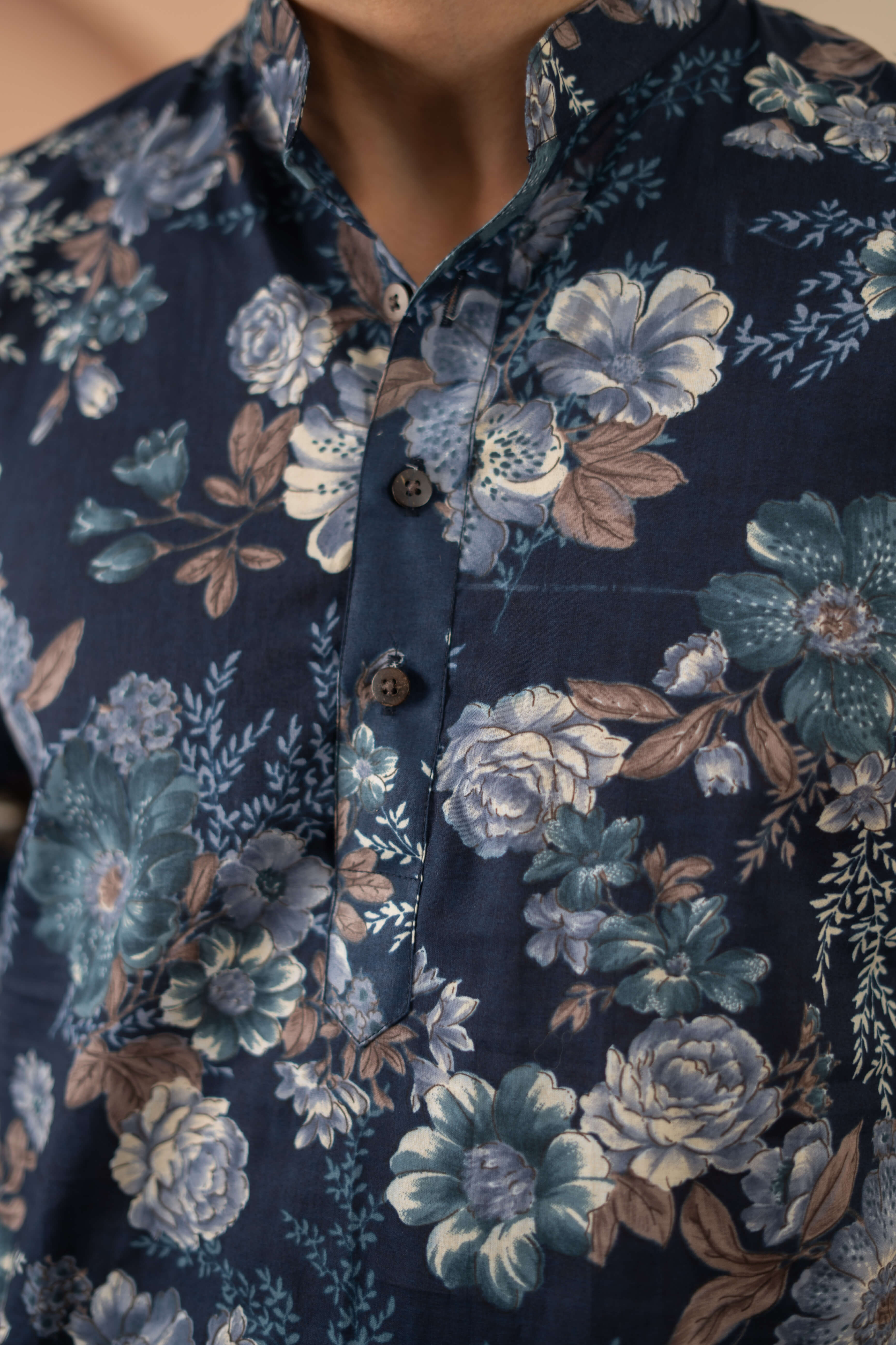 The Berry Blue Long Kurta With Botanical Print