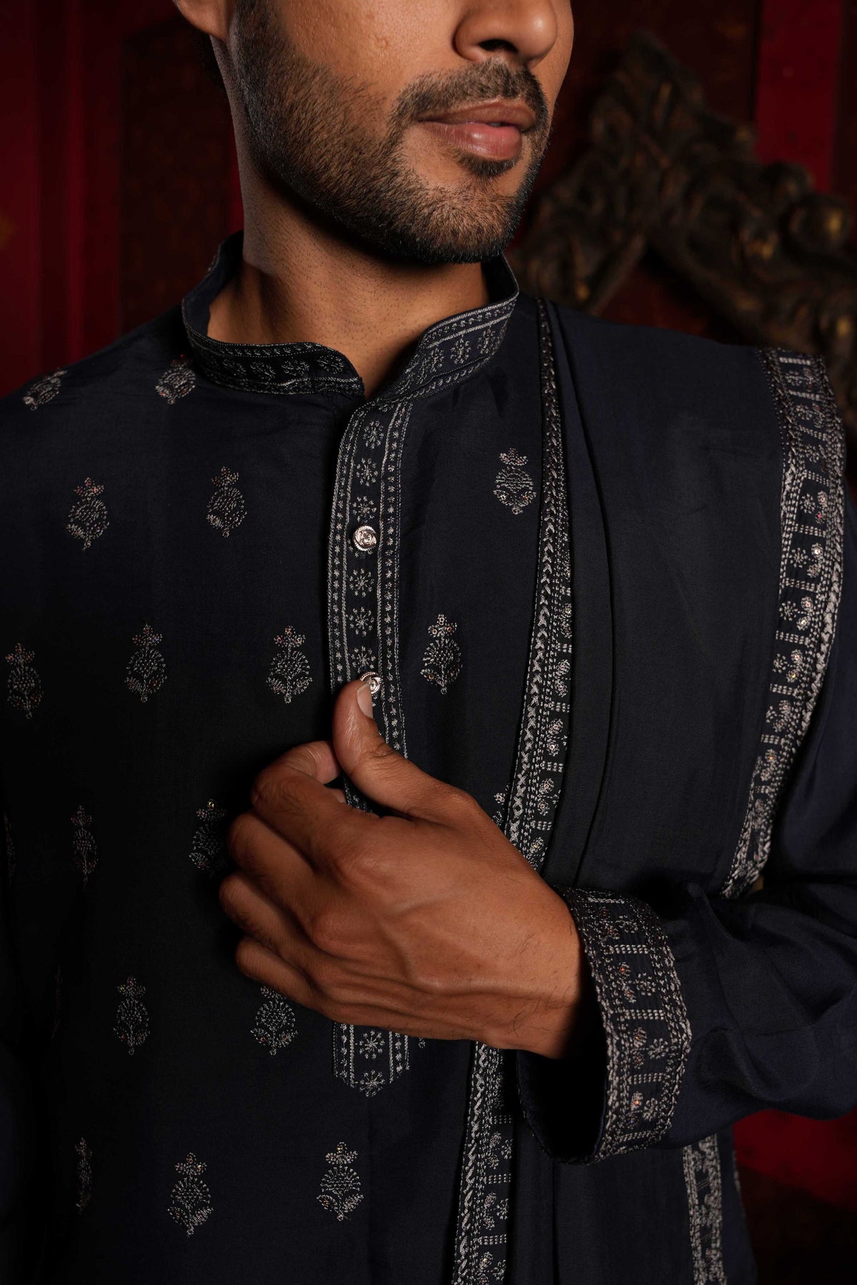 Navy Blue Vine Embroidery Kurta