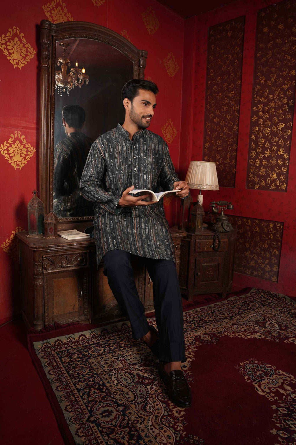 The Black Sequins Zari Traditional Long Kurta