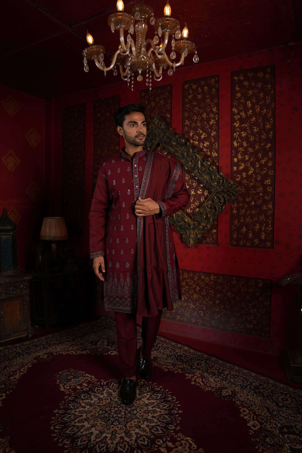 The Maroon Royal Canopy Embroidery Kurta