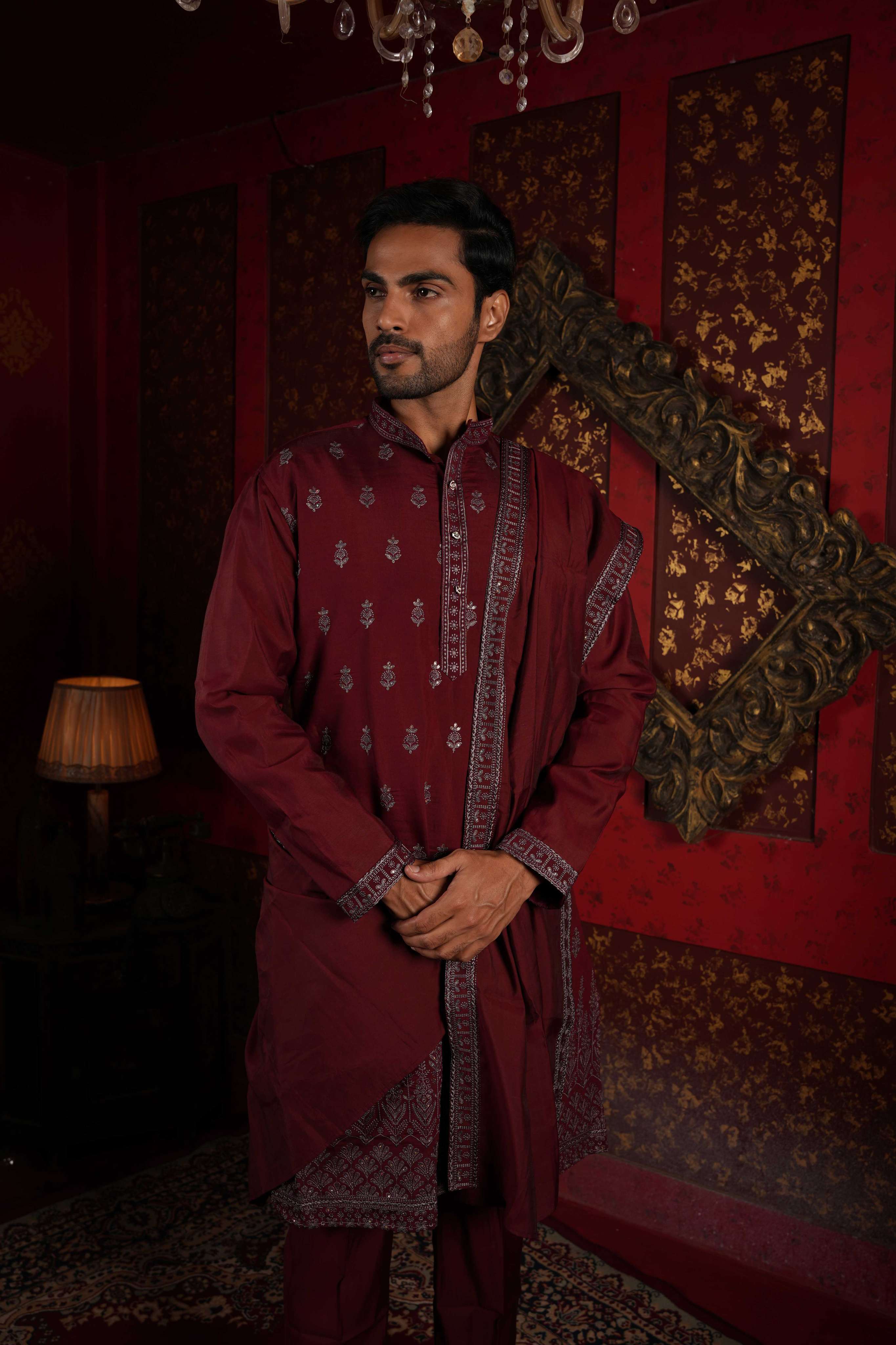The Maroon Royal Canopy Embroidery Kurta