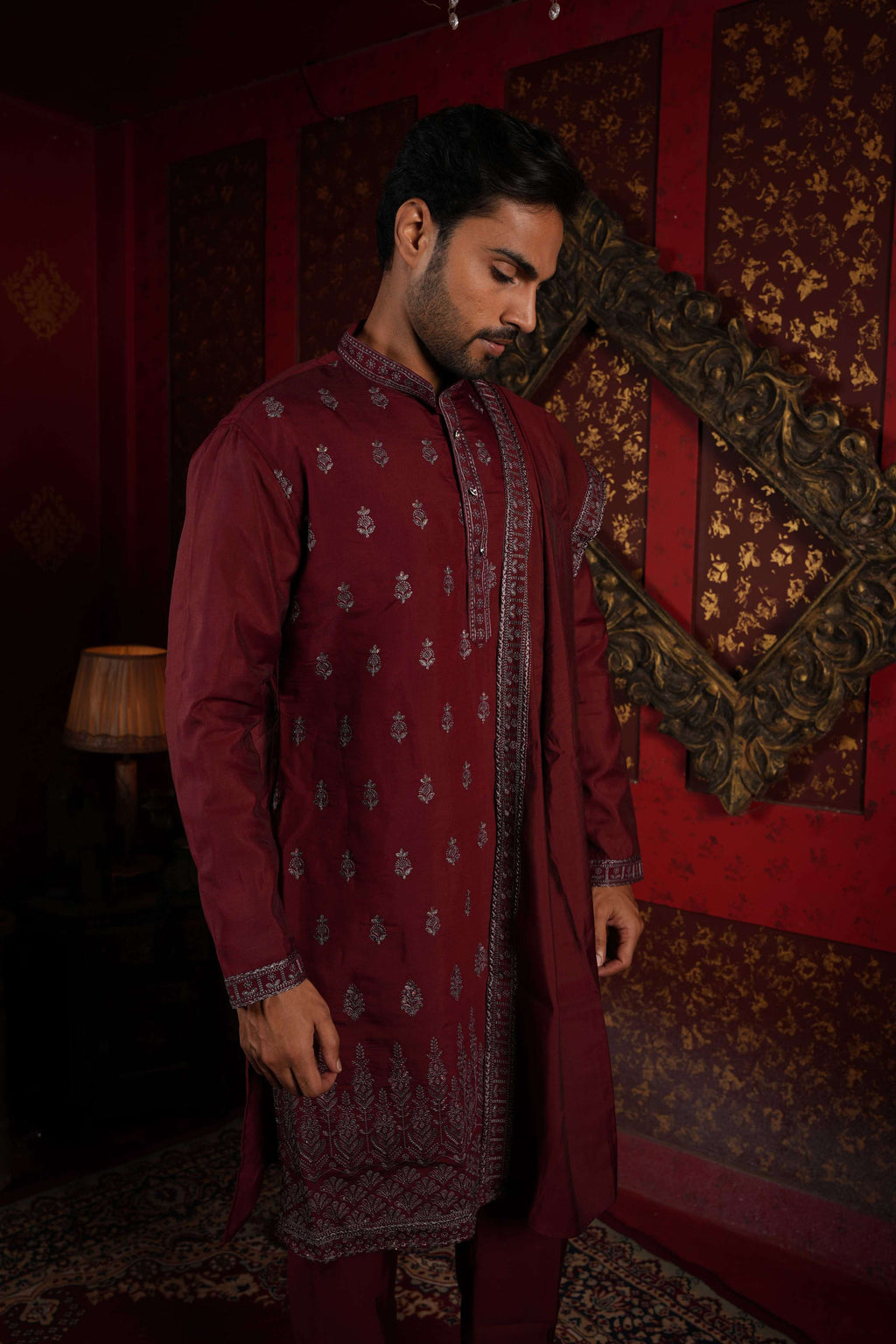 The Maroon Royal Canopy Embroidery Kurta