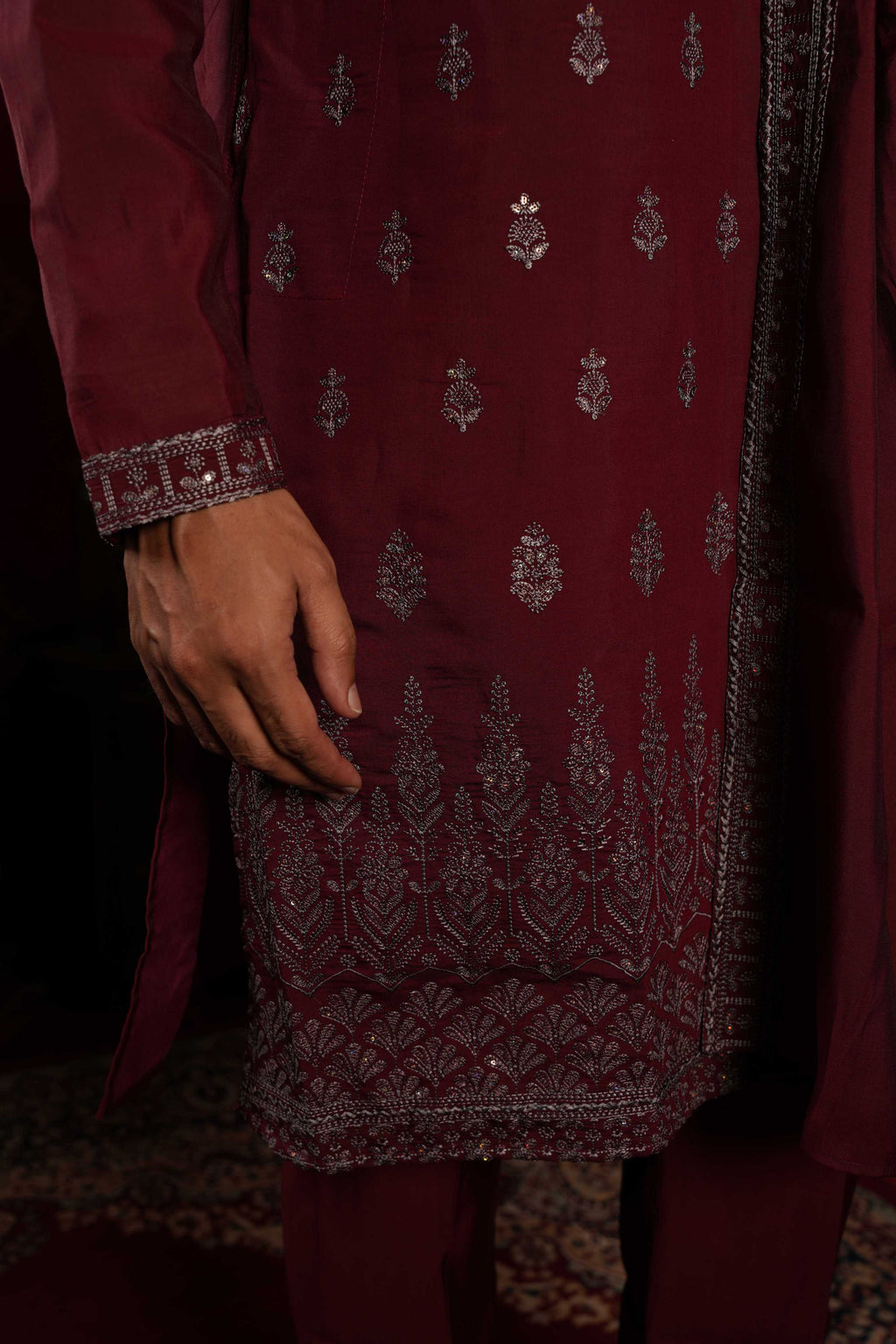 The Maroon Royal Canopy Embroidery Kurta