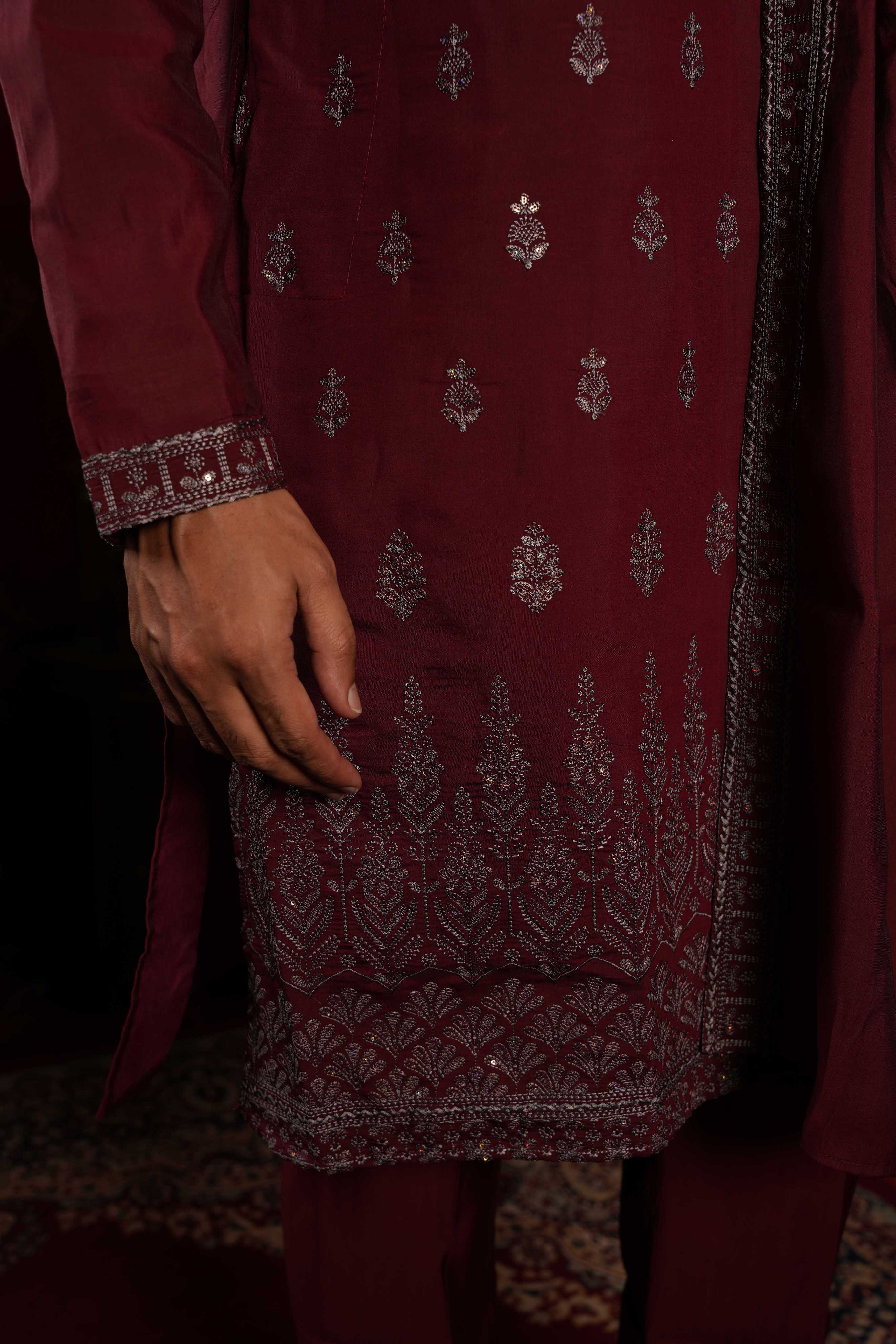 The Maroon Royal Canopy Embroidery Kurta