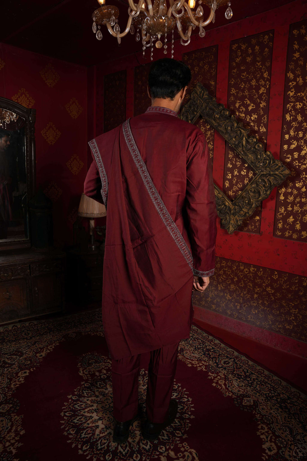 The Maroon Royal Canopy Embroidery Kurta