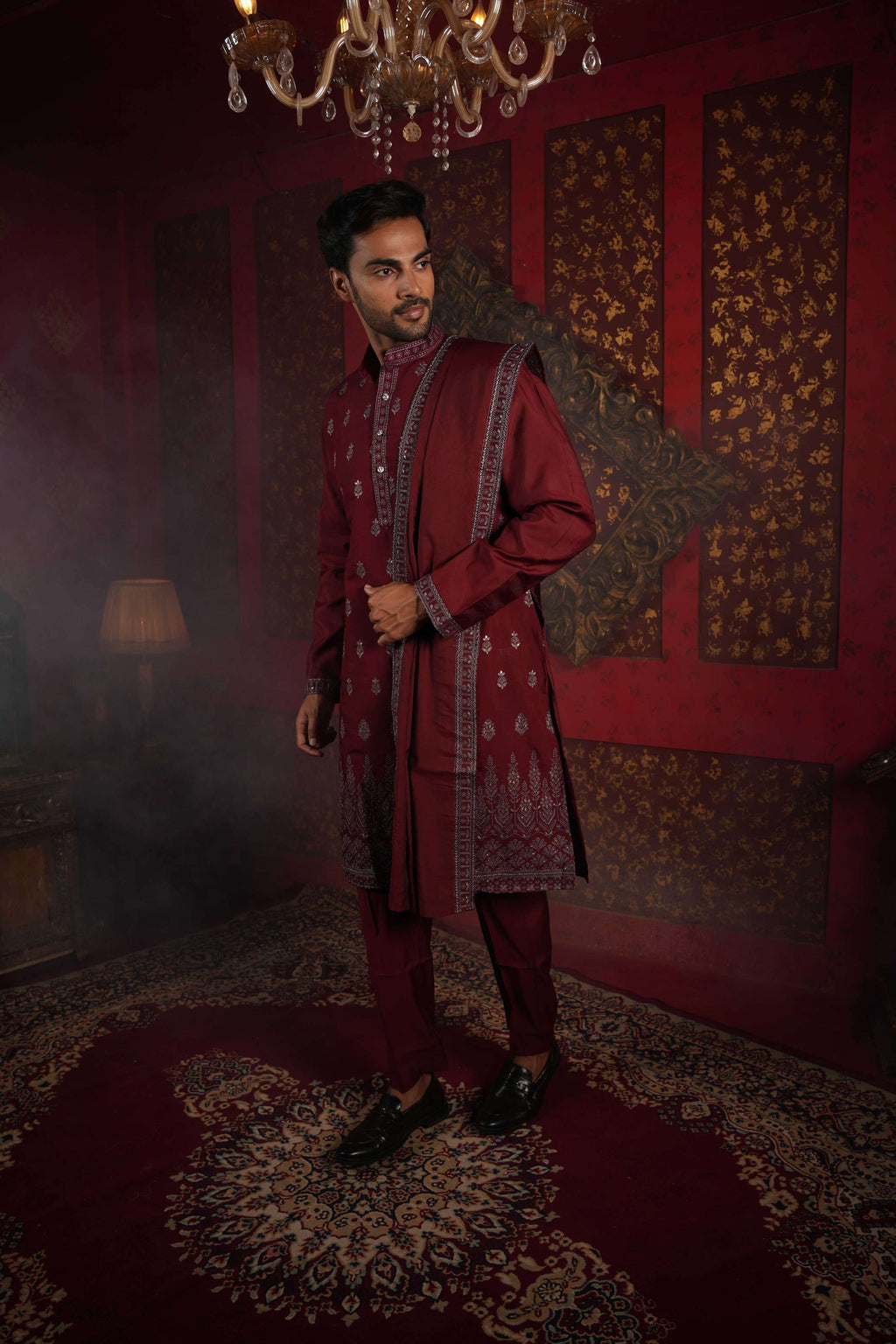 The Maroon Royal Canopy Embroidery Kurta