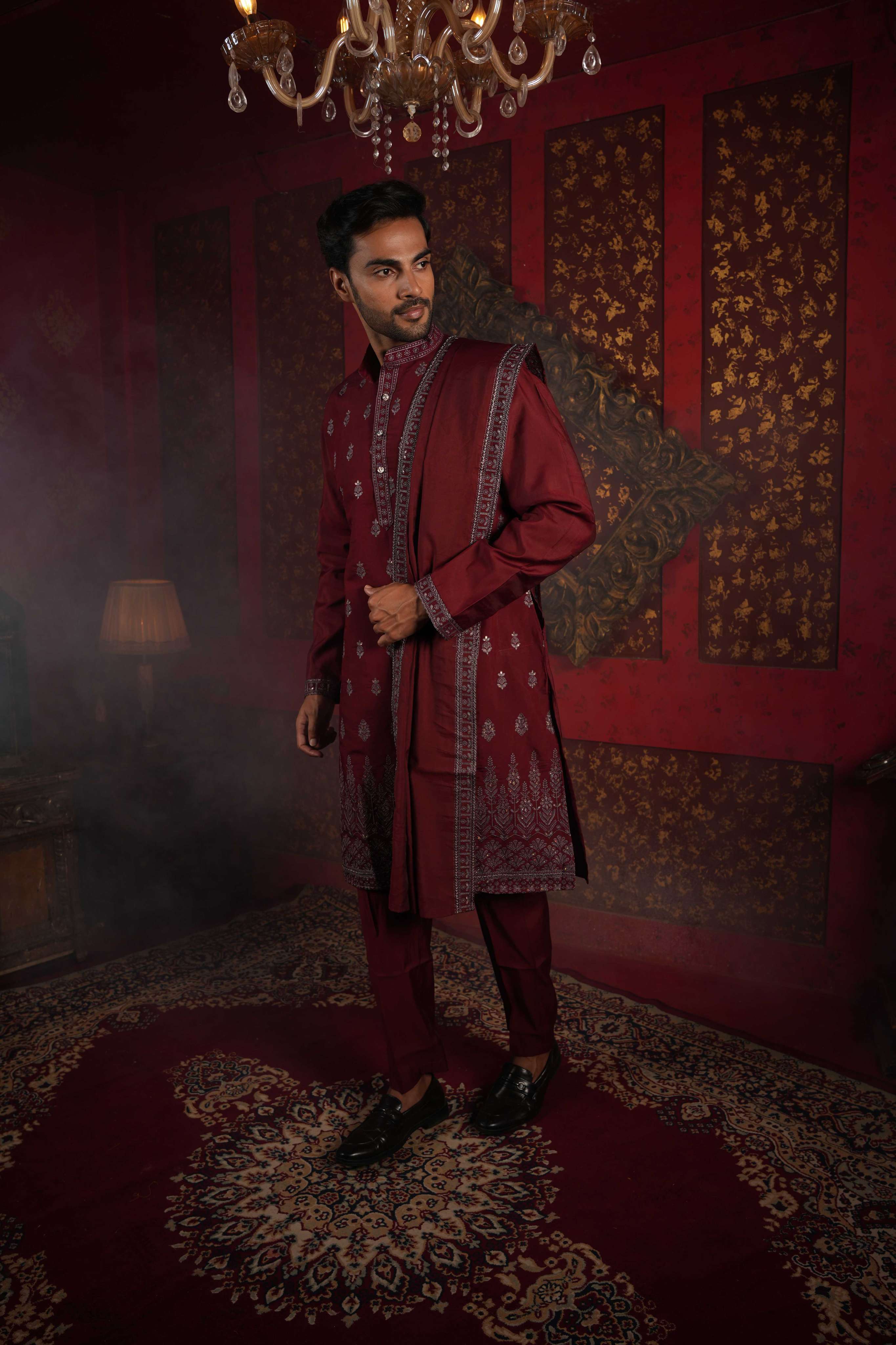 The Maroon Royal Canopy Embroidery Kurta