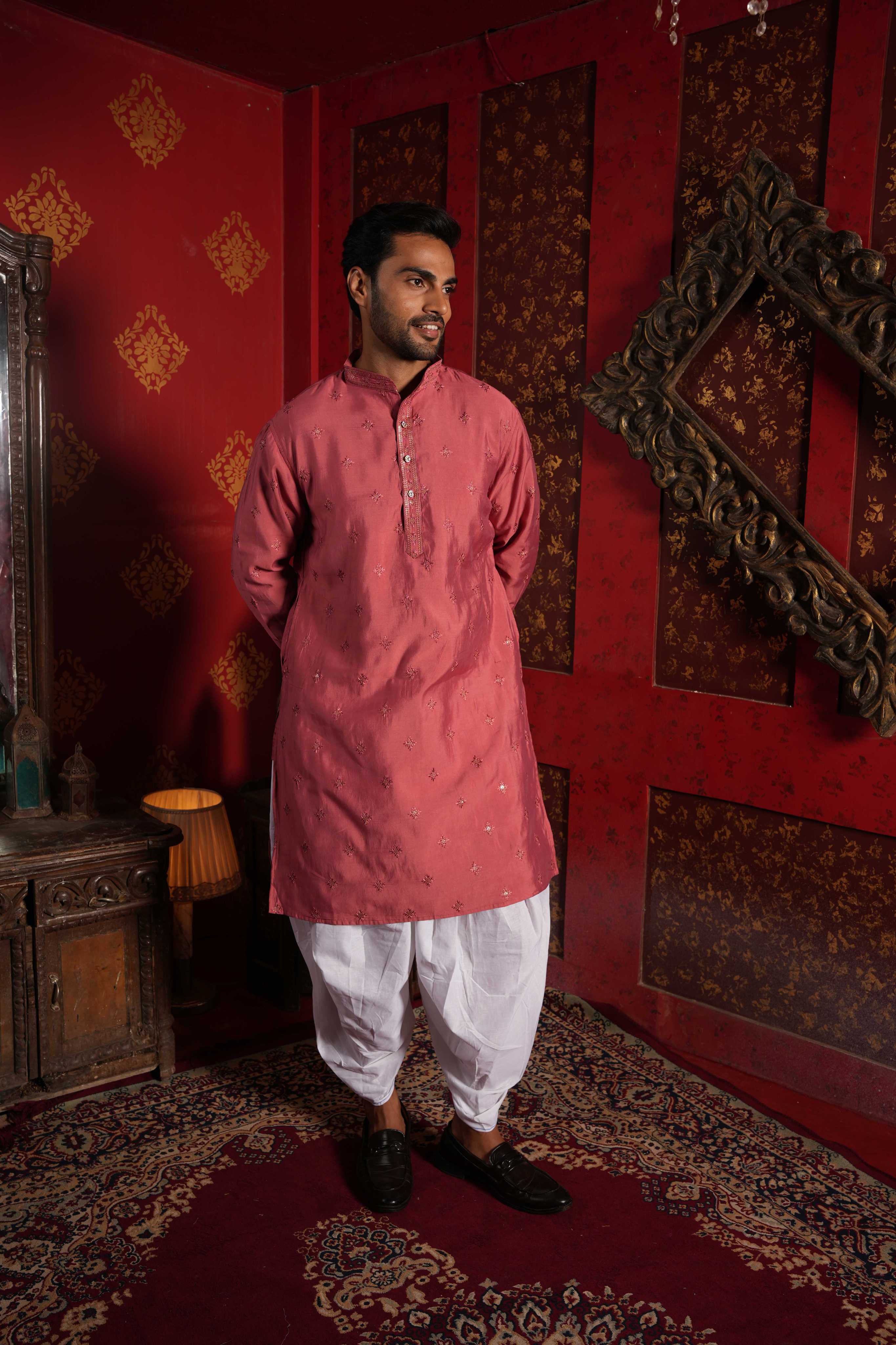 The Dusty Pink Floral Embroidery Long Kurta