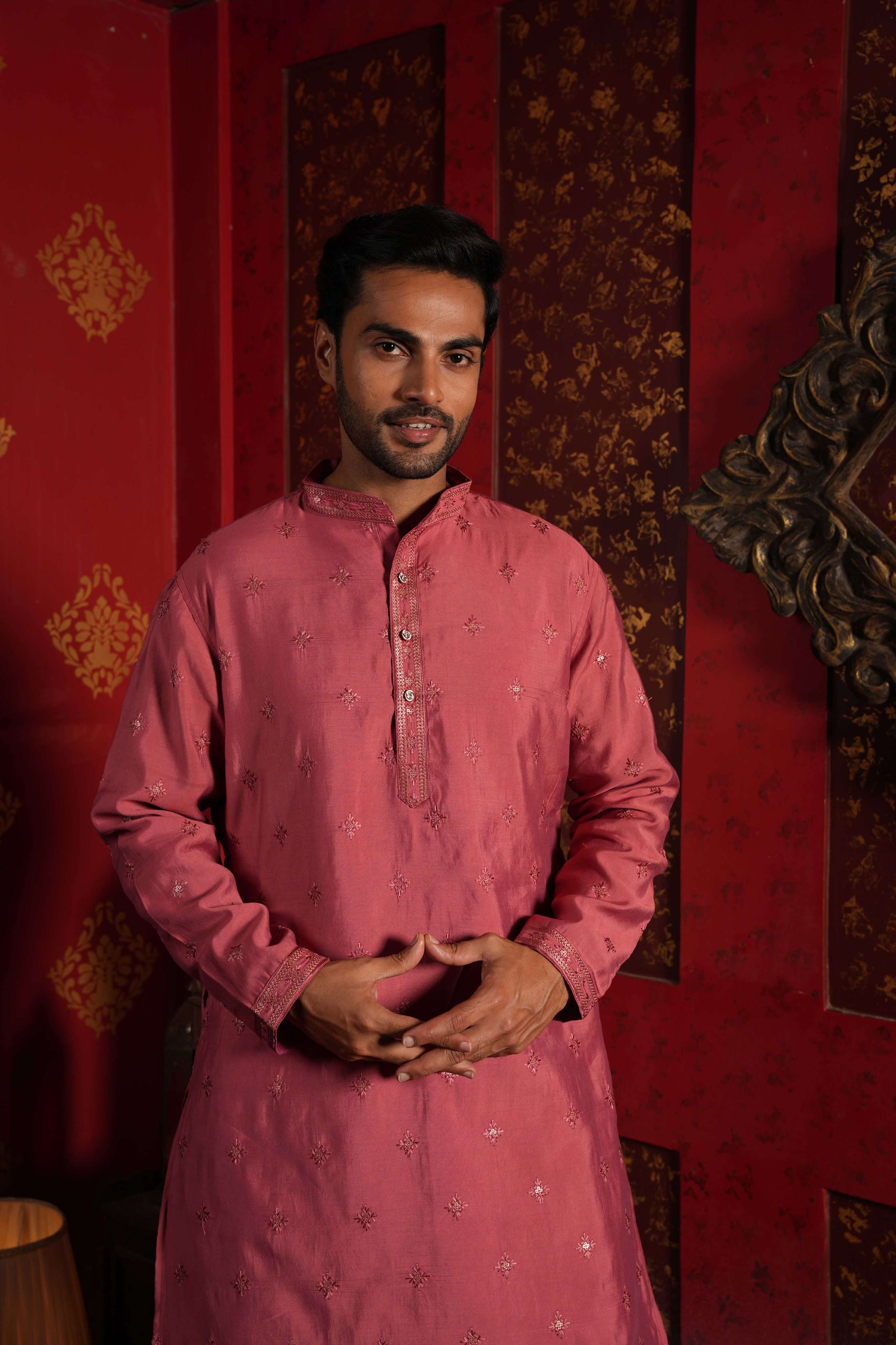 The Dusty Pink Floral Embroidery Long Kurta