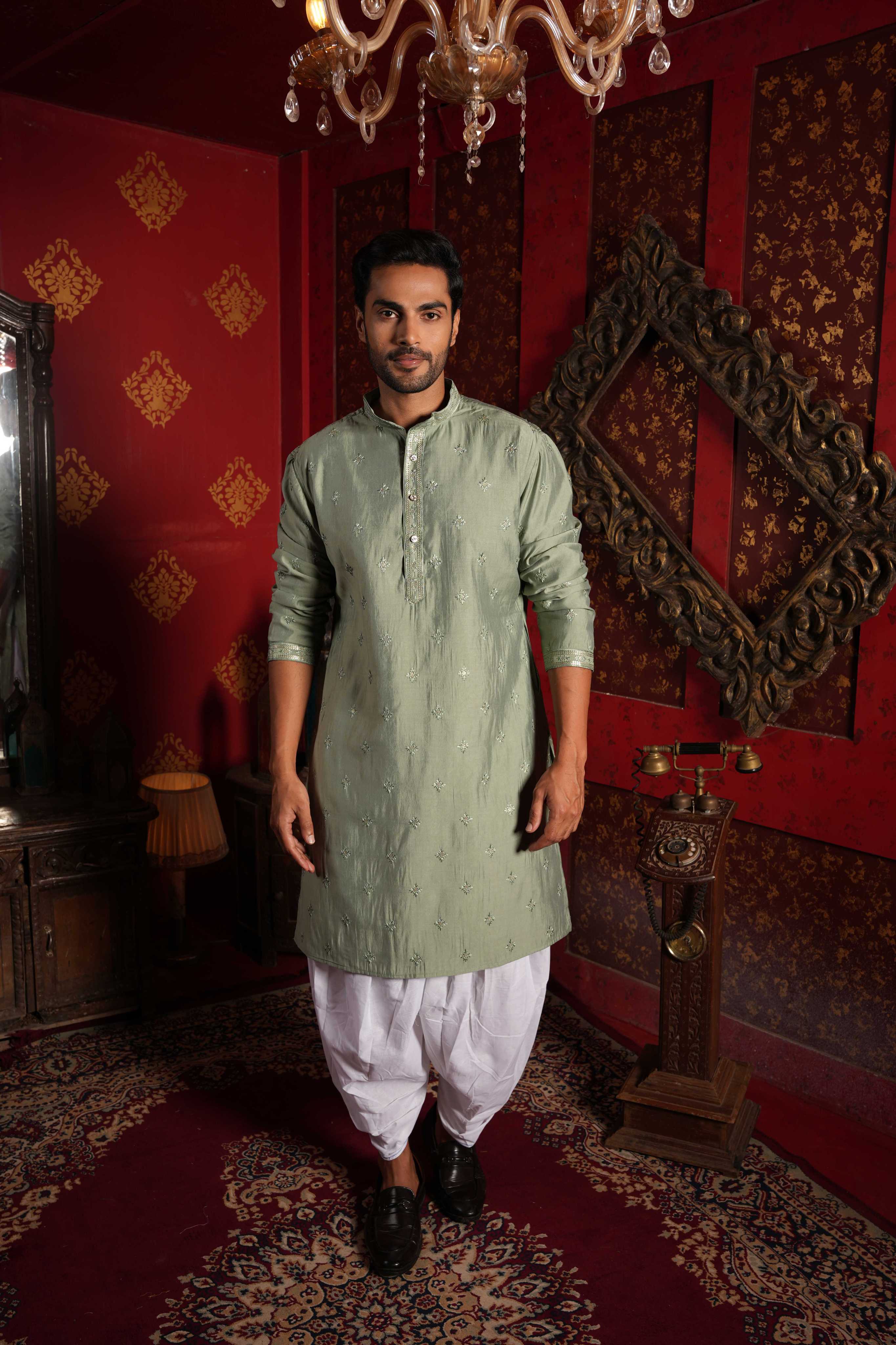 Sage Green Mirror Work Kurta
