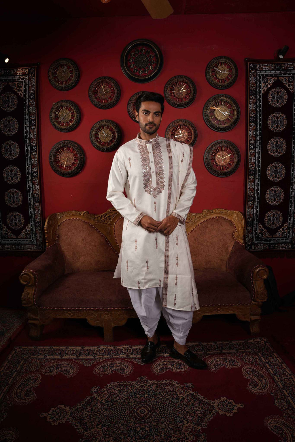 The Off White Mirror Work Long Kurta