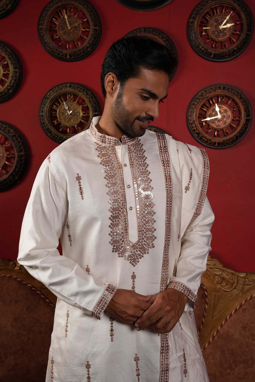 The Off White Mirror Work Long Kurta