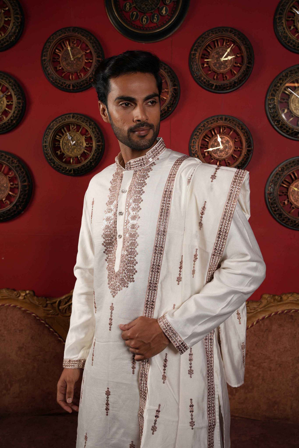 The Off White Mirror Work Long Kurta