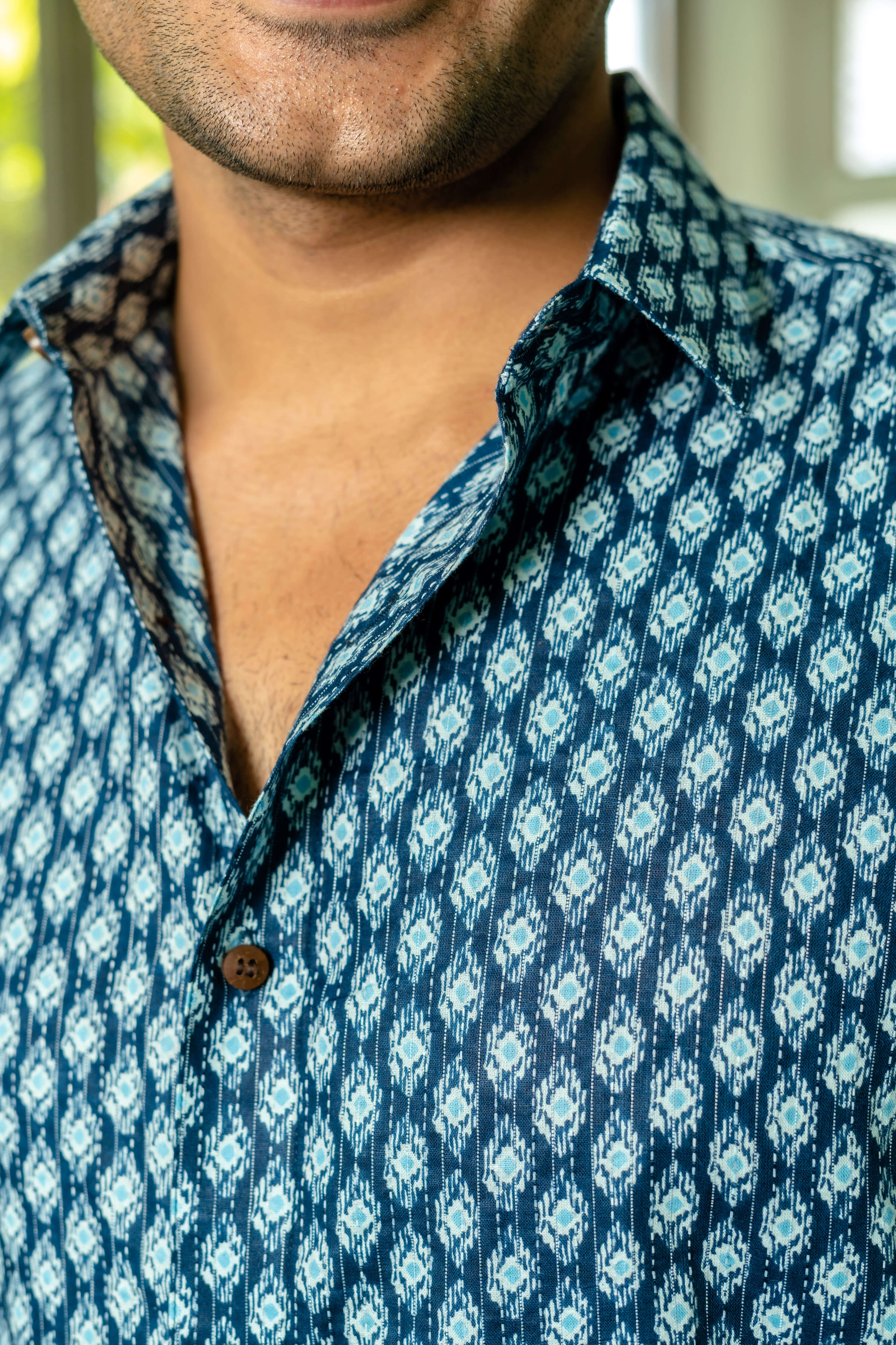 Blue Color Shirt For Men Close-Up View