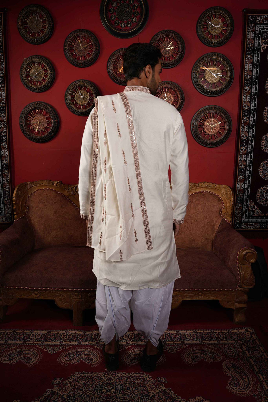 The Off White Mirror Work Long Kurta