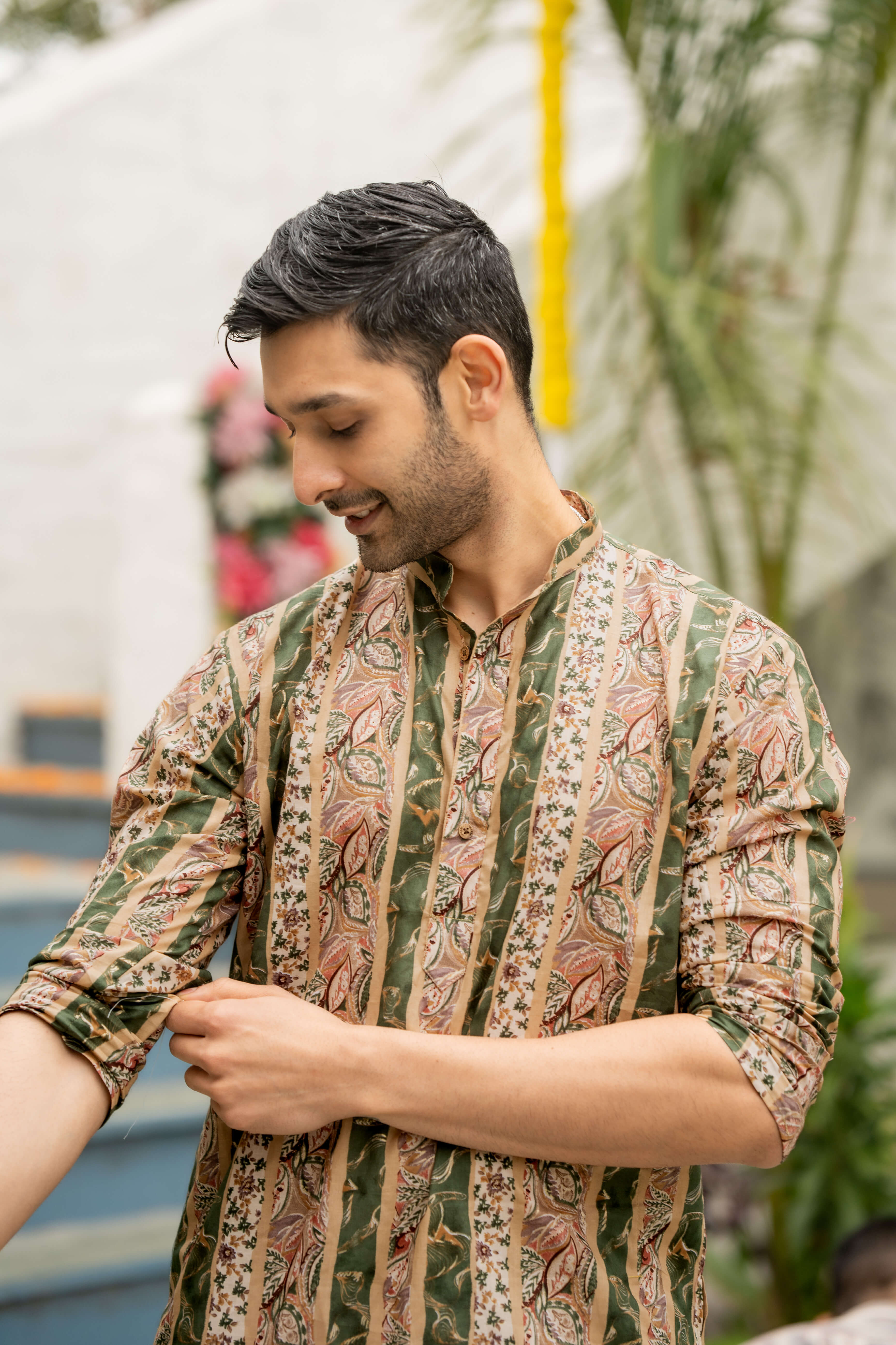 The Multicolor Foil Print Long Kurta with Funky Stripe Print