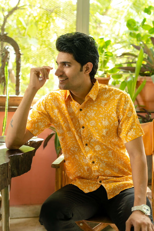 Yellow Shirt for Men With Kantha Work