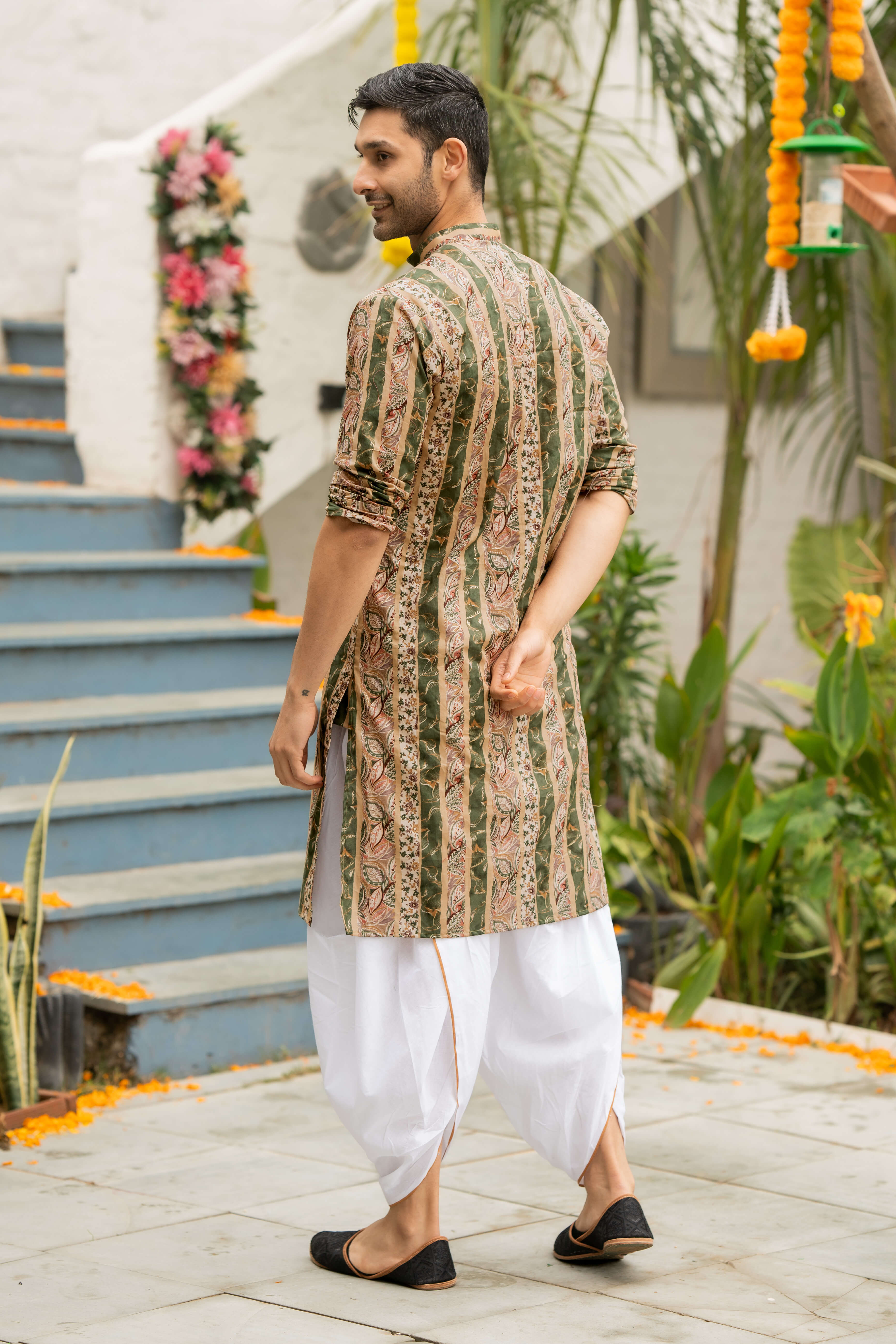 The Multicolor Foil Print Long Kurta with Funky Stripe Print