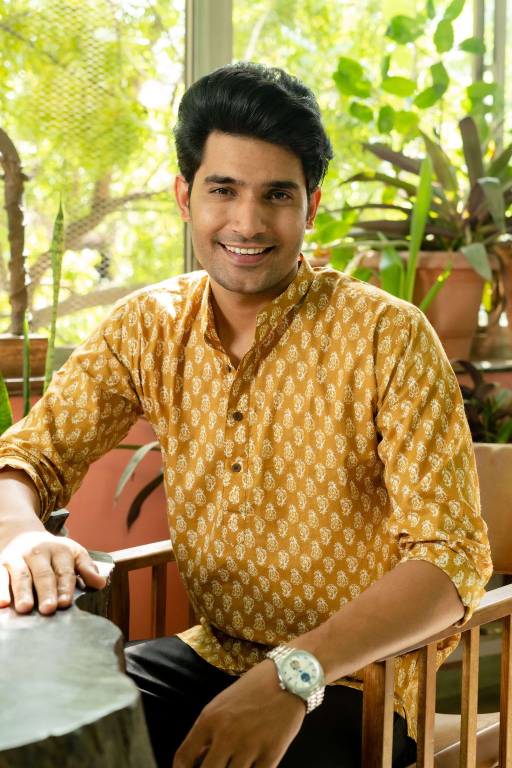 The Mustard Color Short Kurta With White Butti Print