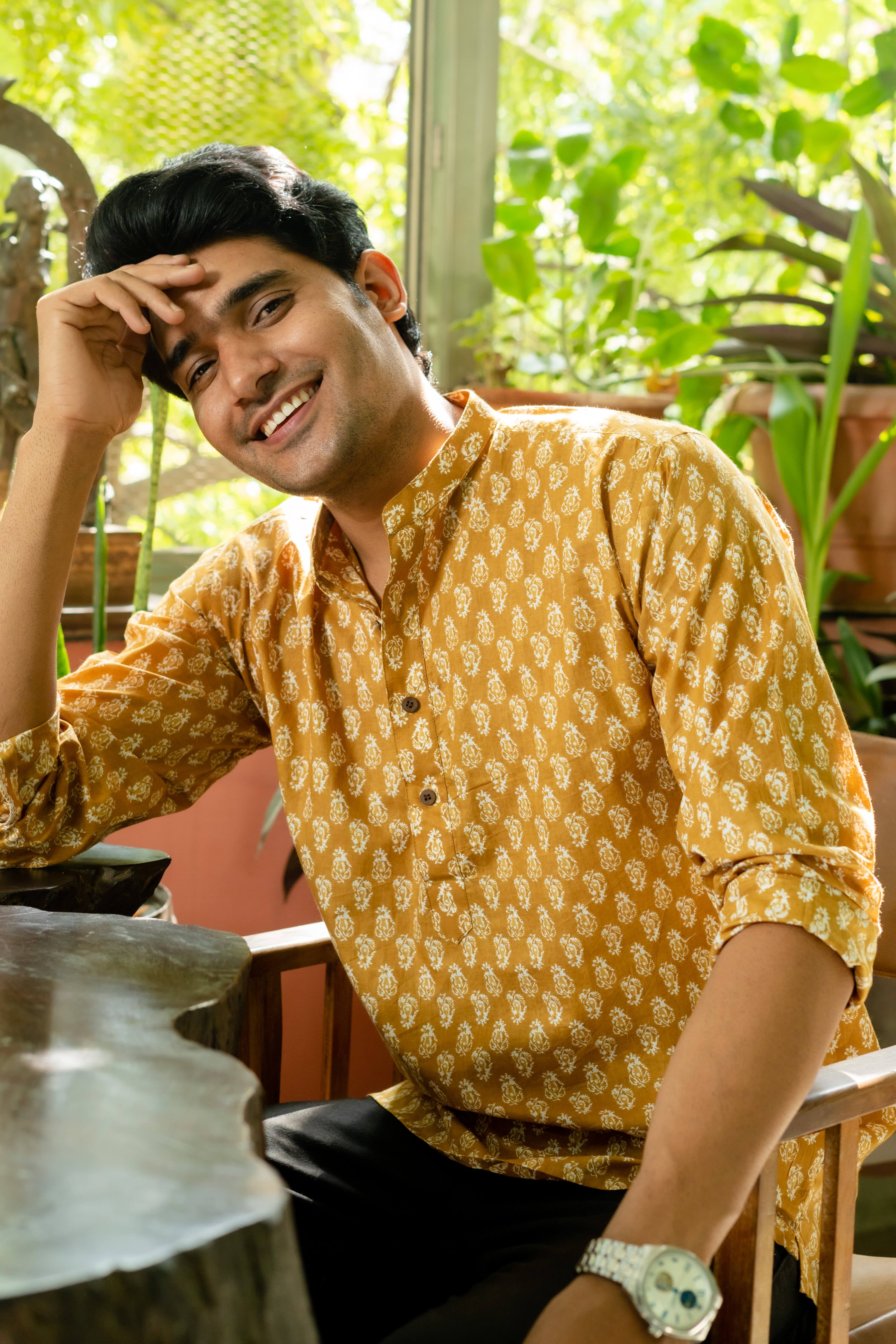 The Mustard Color Short Kurta With White Butti Print