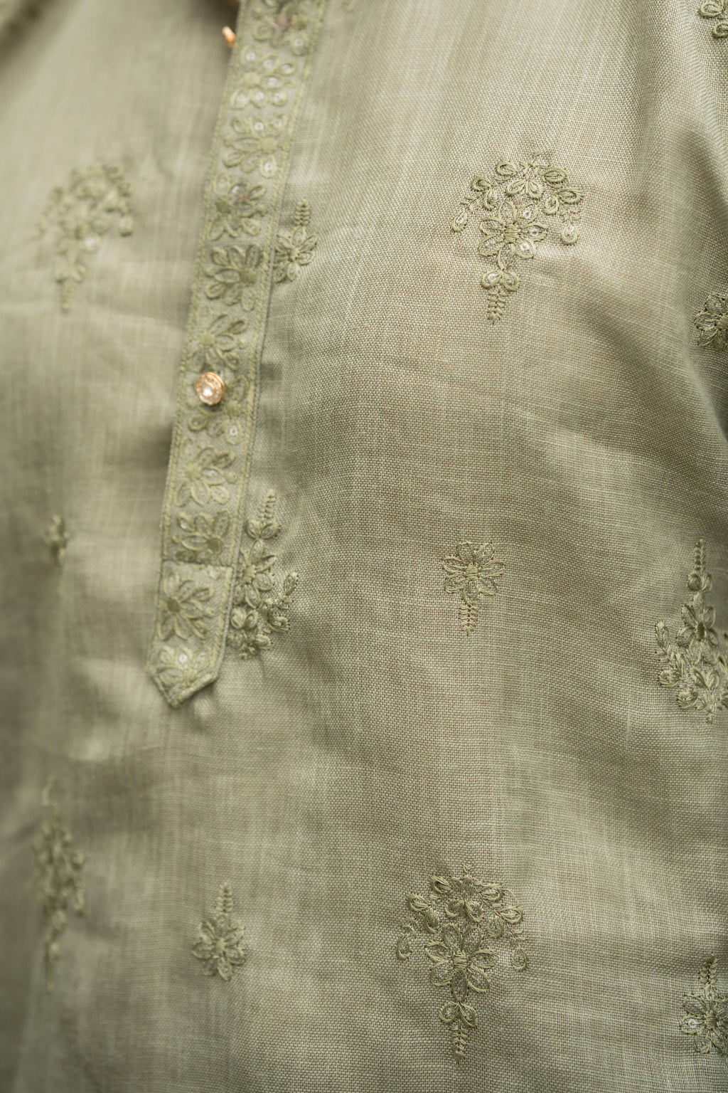 sage green long kurta with embroidery work