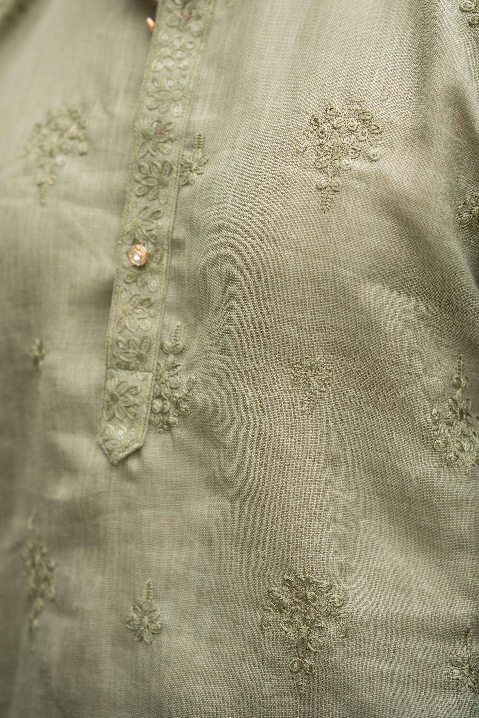 sage green long kurta with embroidery work