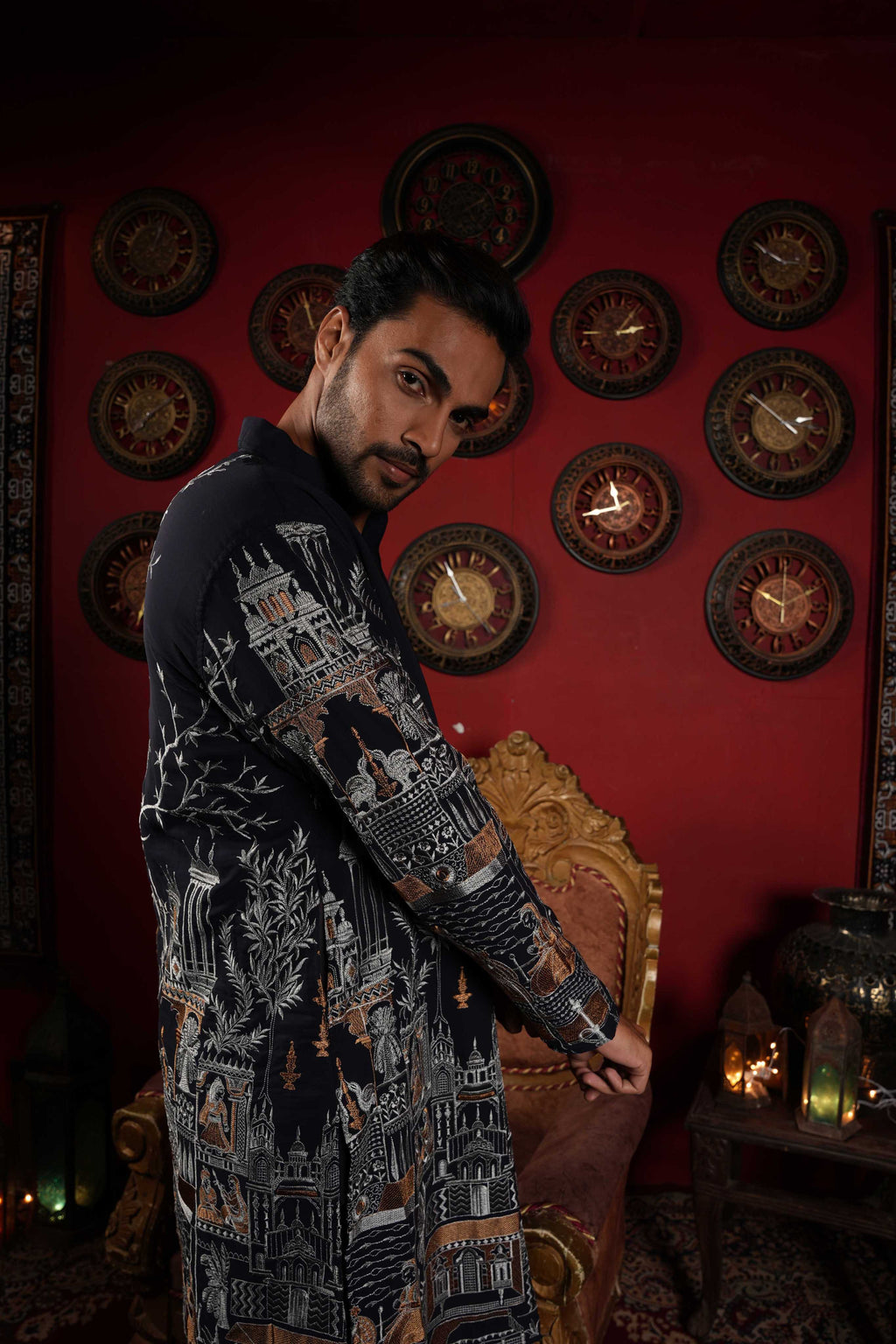 Midnight Blue Castle Embroidery Kurta