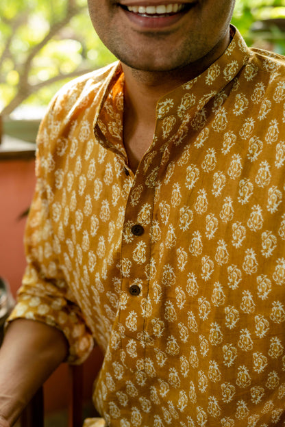 The Mustard Color Short Kurta With White Butti Print