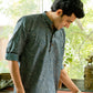 The Navy Blue And Brown Wavy Print Short Kura