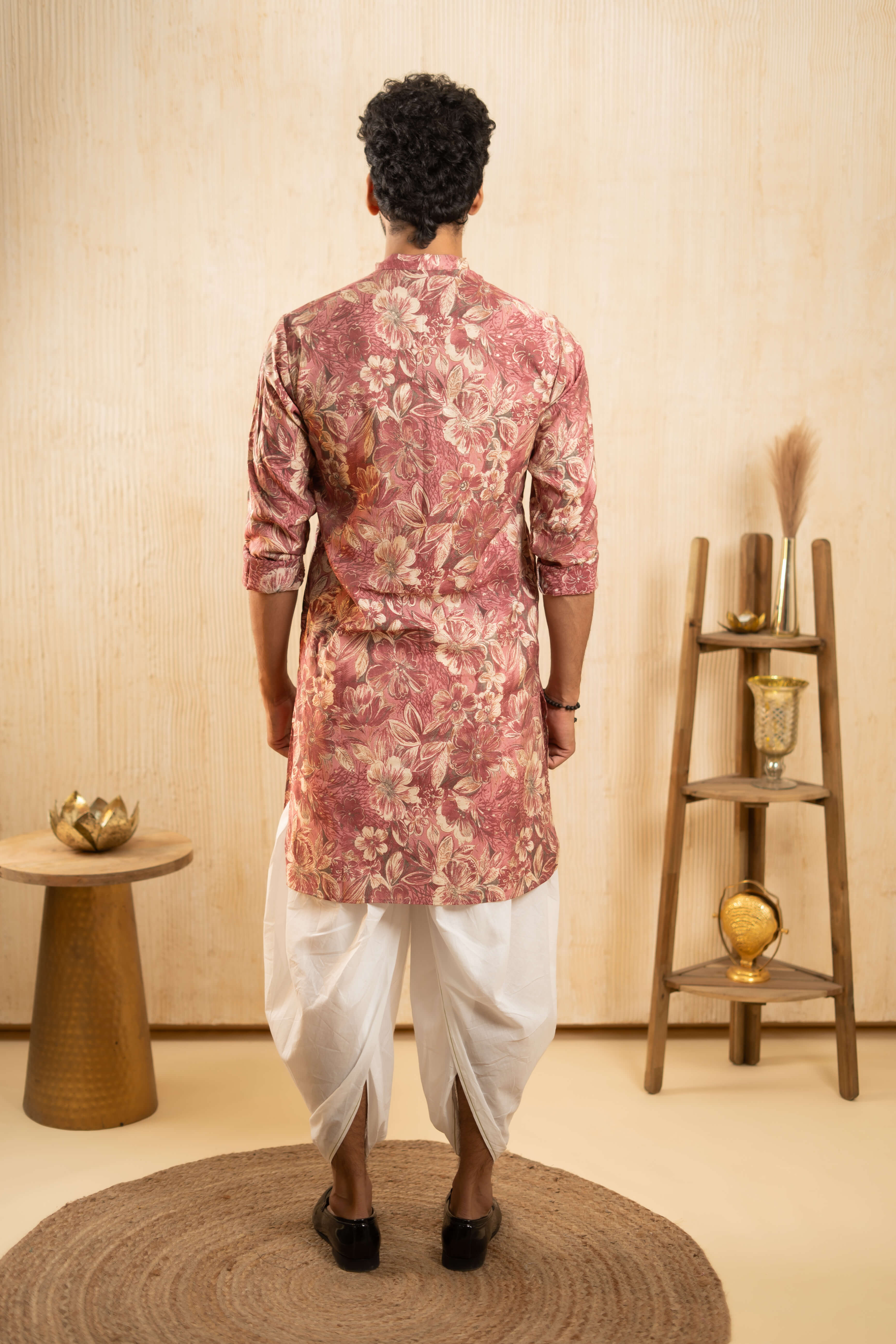 The Flamingo Pink Foil Print Long Kurta With All-Over Floral Print