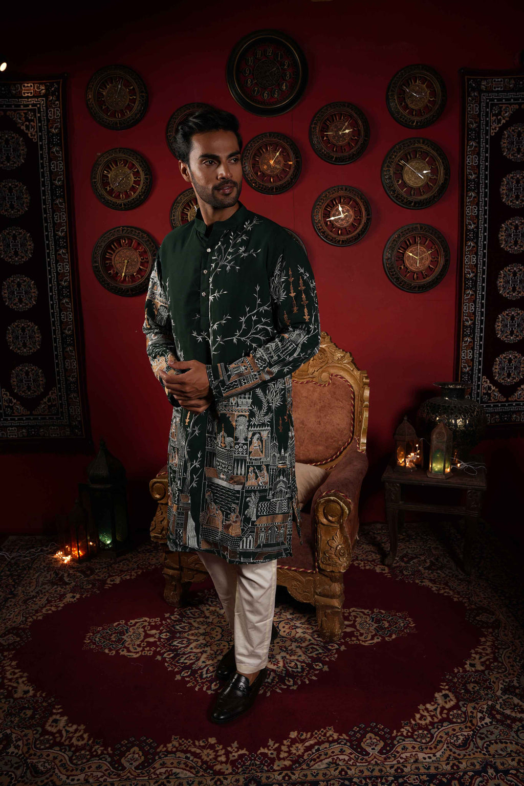 The Traditional Golden Motif Long Kurta