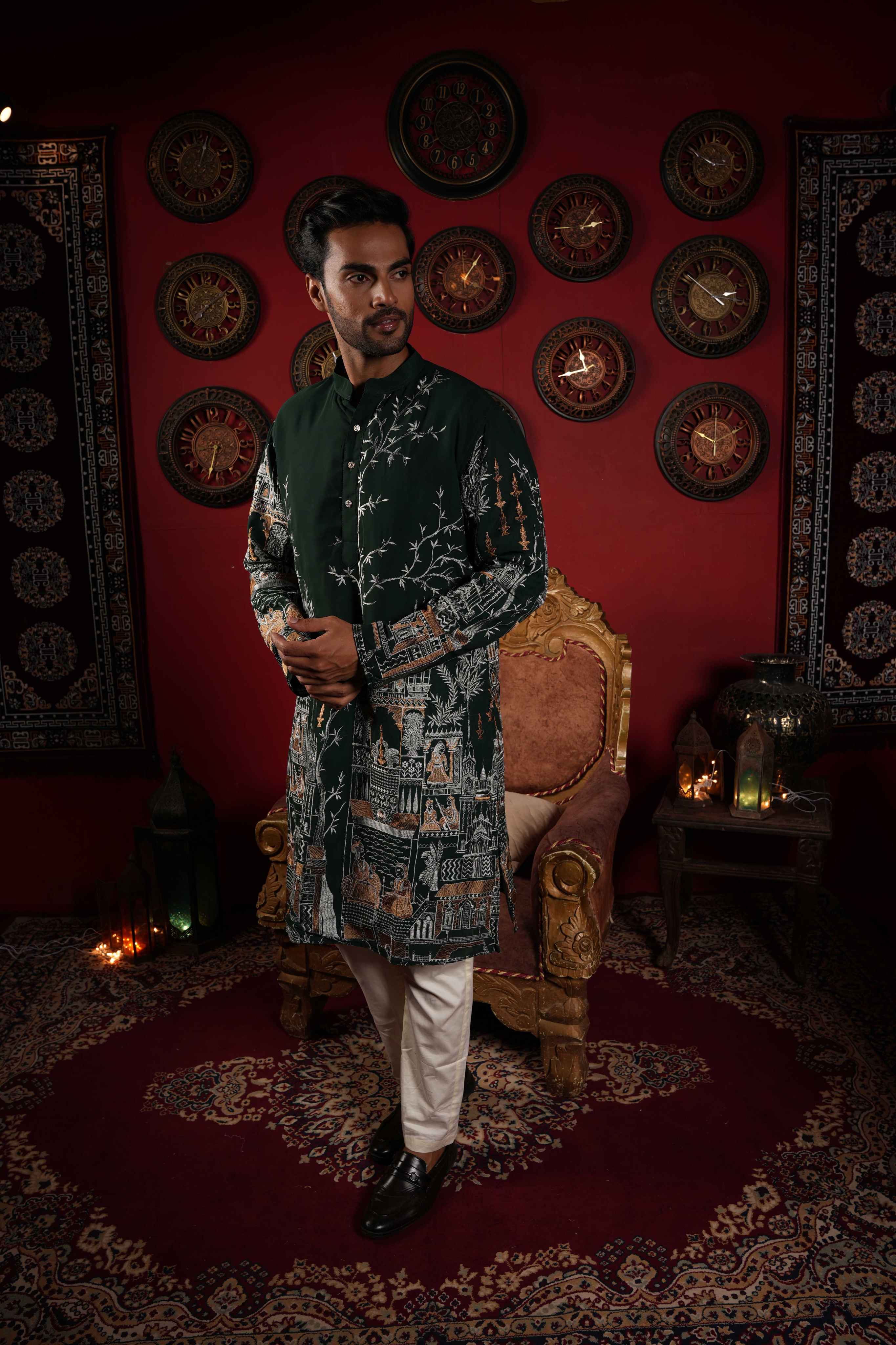 The Traditional Golden Motif Long Kurta