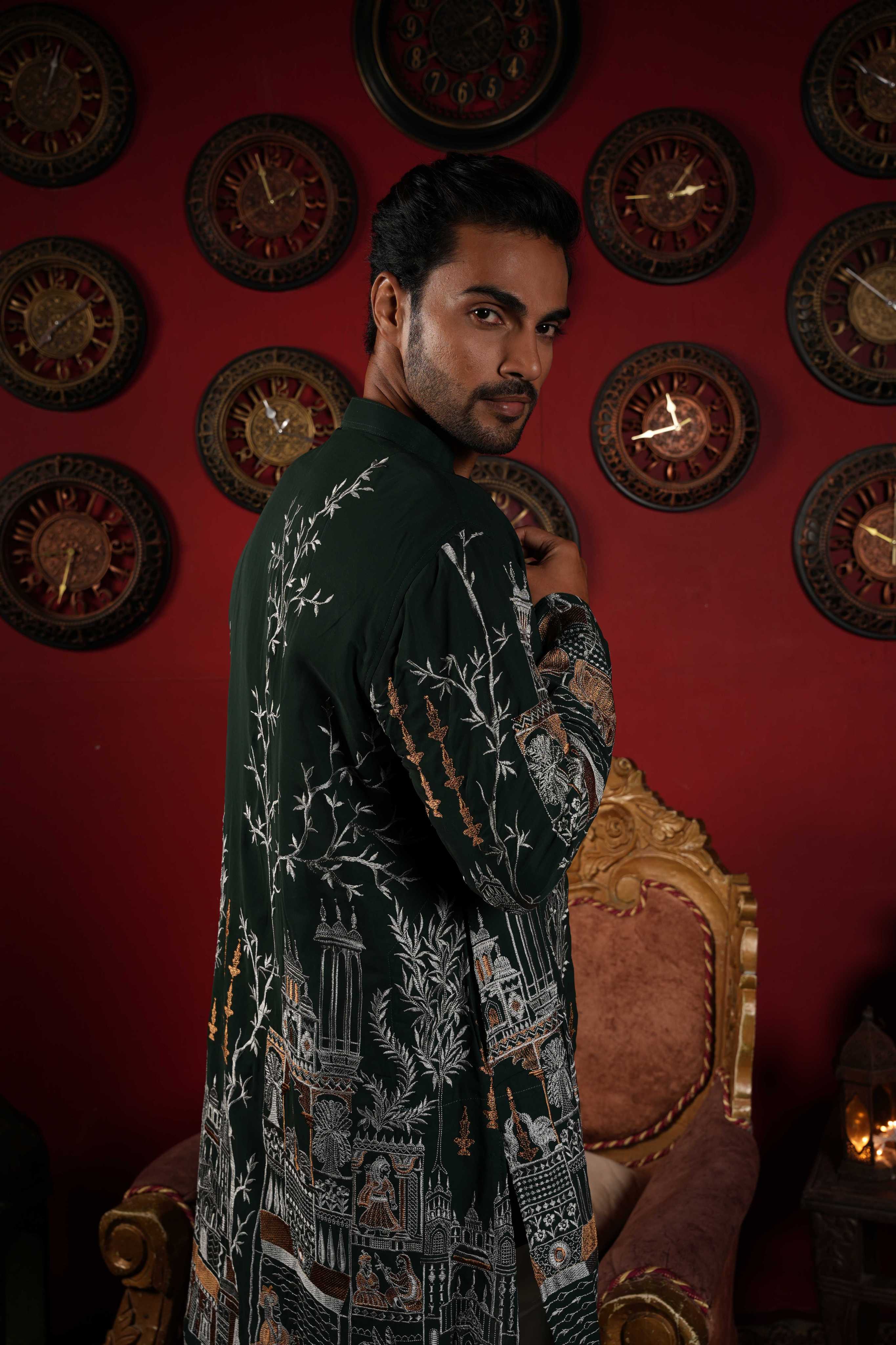 The Traditional Golden Motif Long Kurta