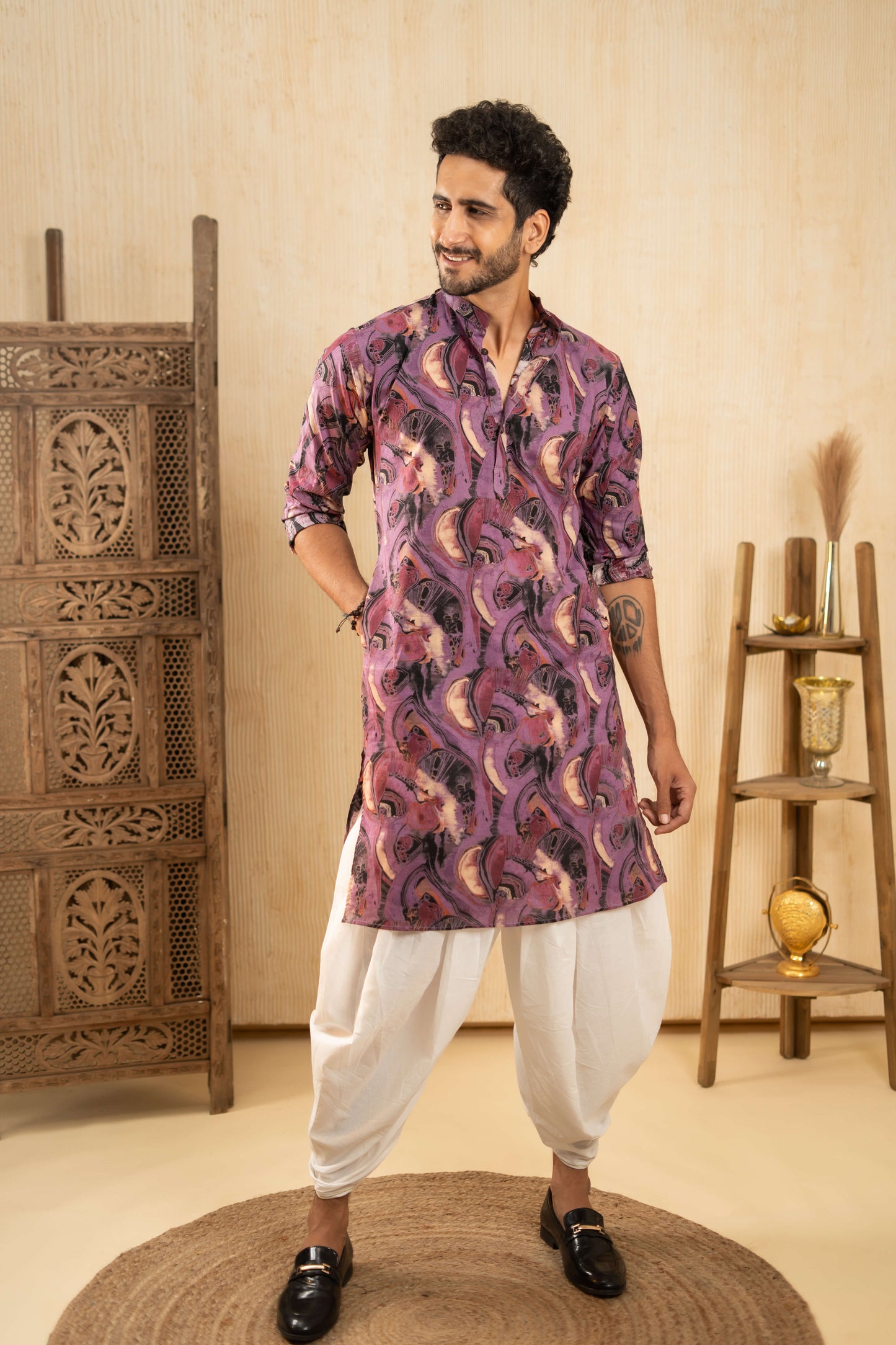 The Purple Long Kurta With Funky Tribal Print