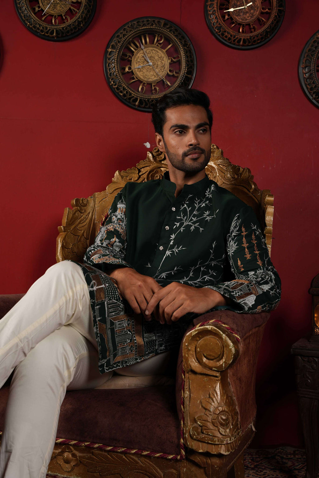 The Traditional Golden Motif Long Kurta
