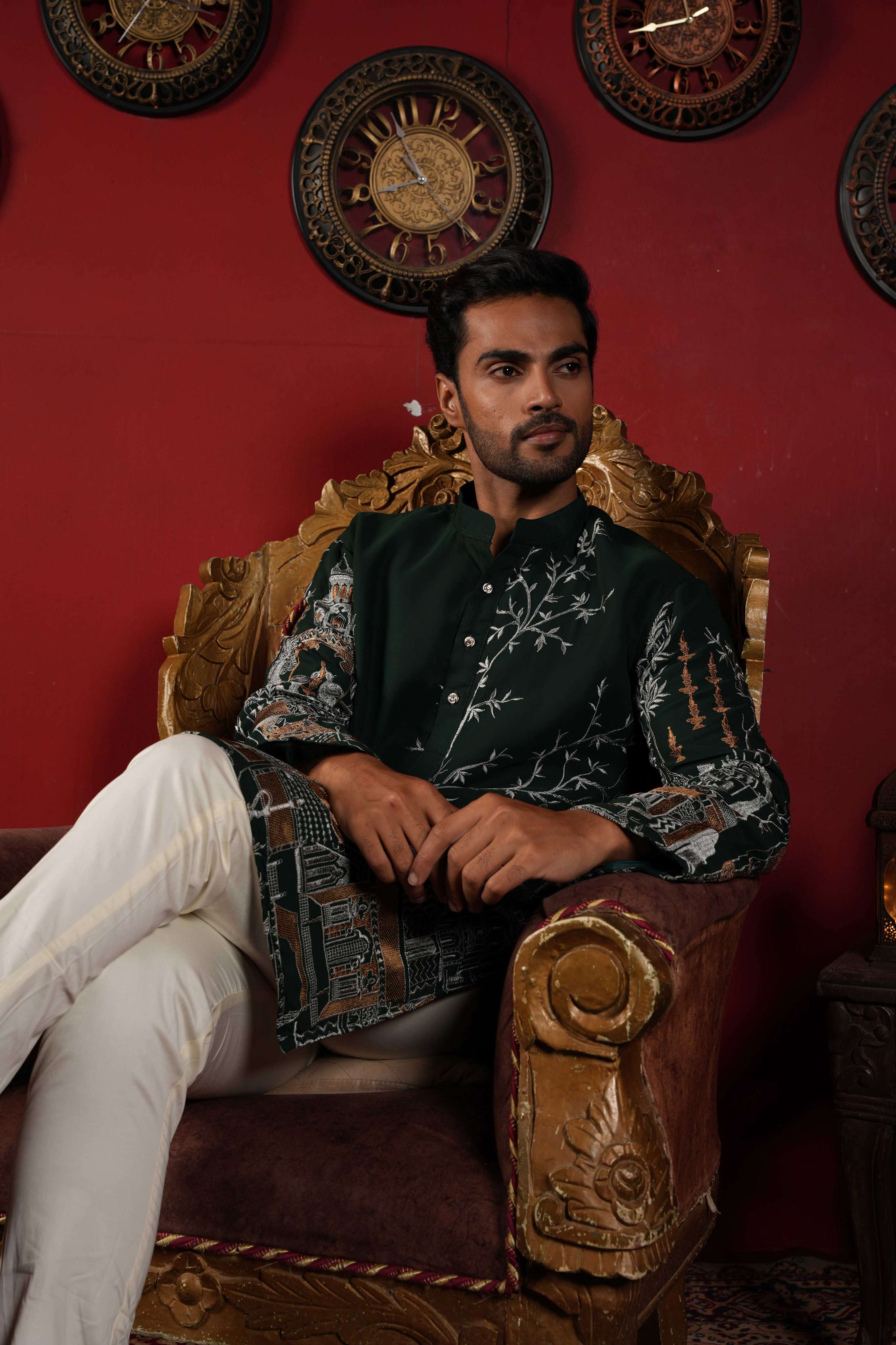 The Traditional Golden Motif Long Kurta