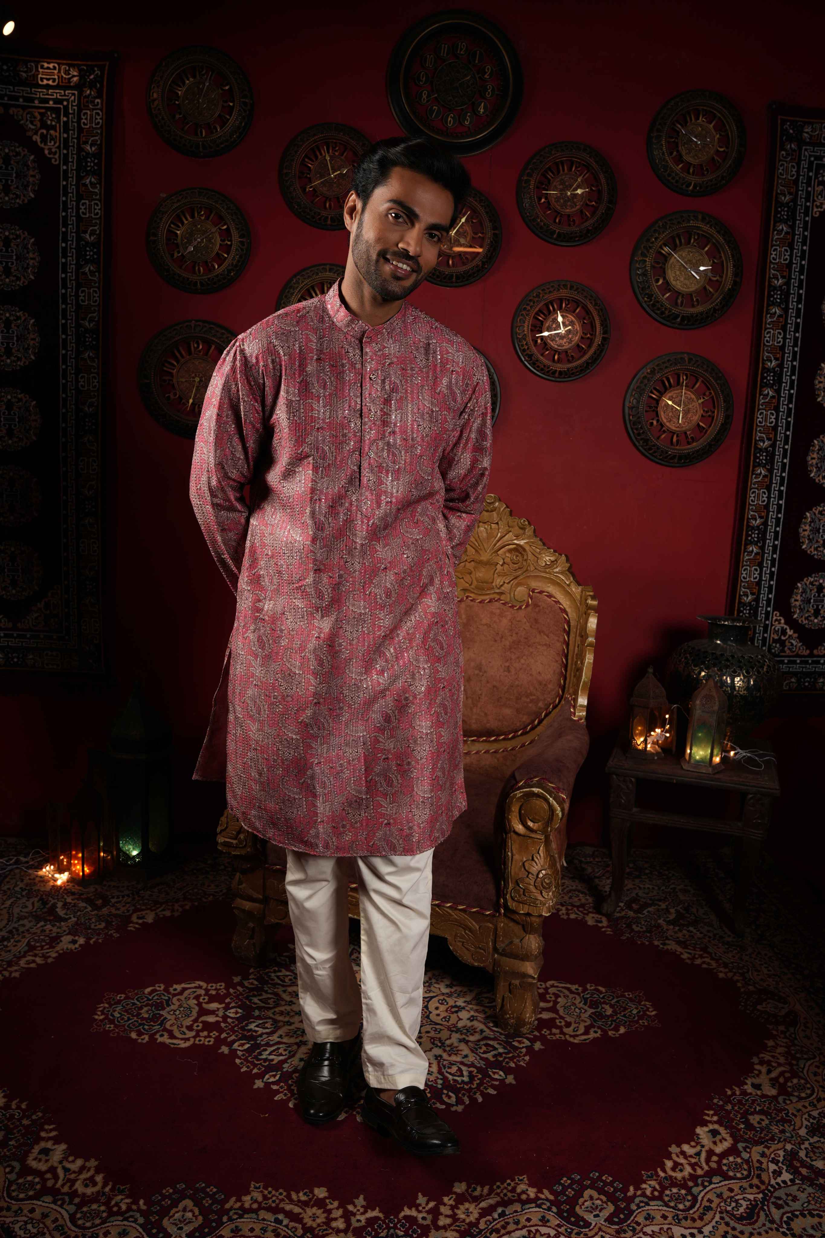 The Muted Pink Zari Sequins Long Kurta