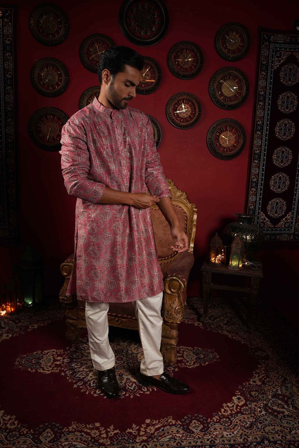 The Muted Pink Zari Sequins Long Kurta