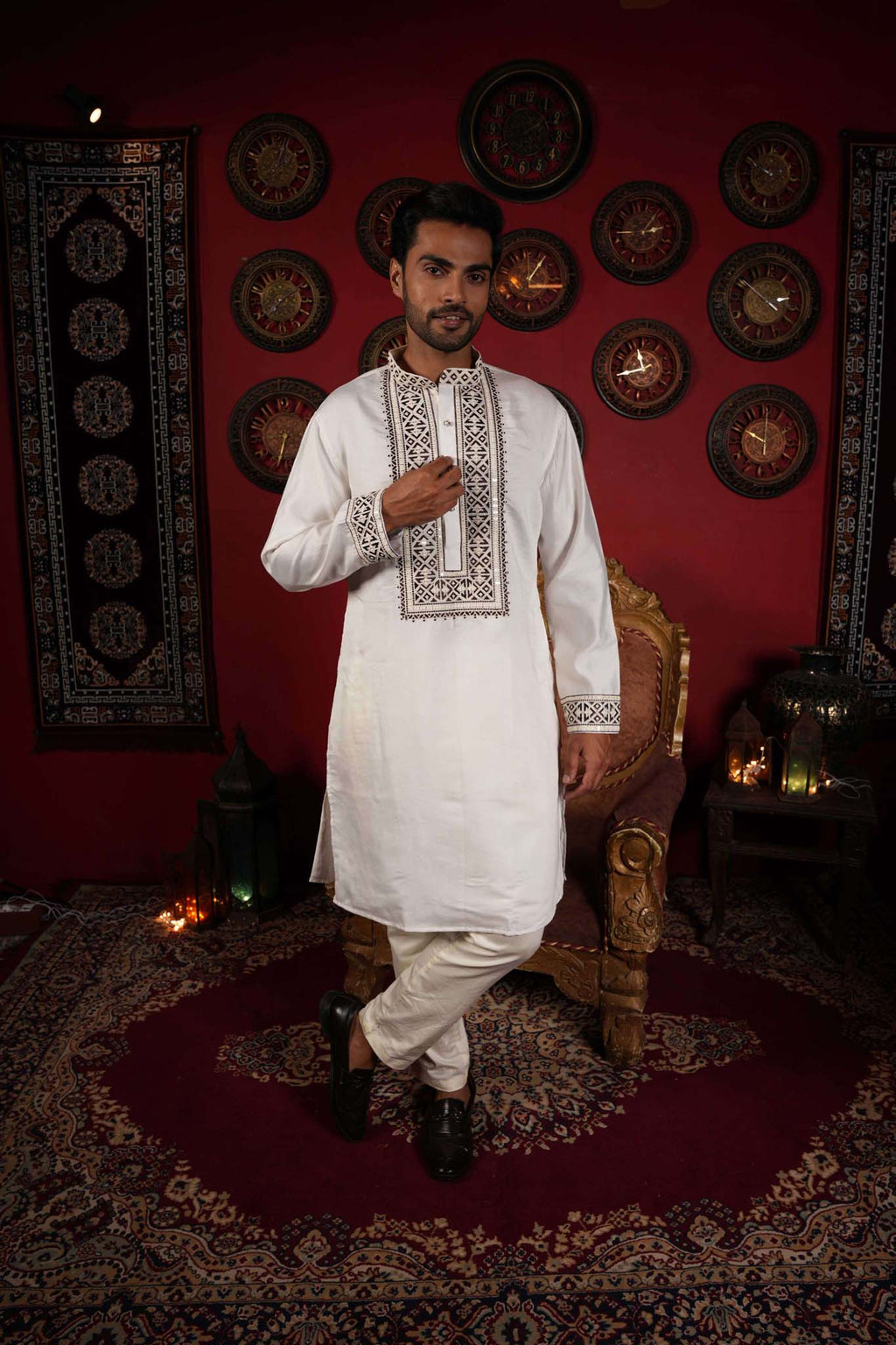 The White Black Thread Work Long Kurta