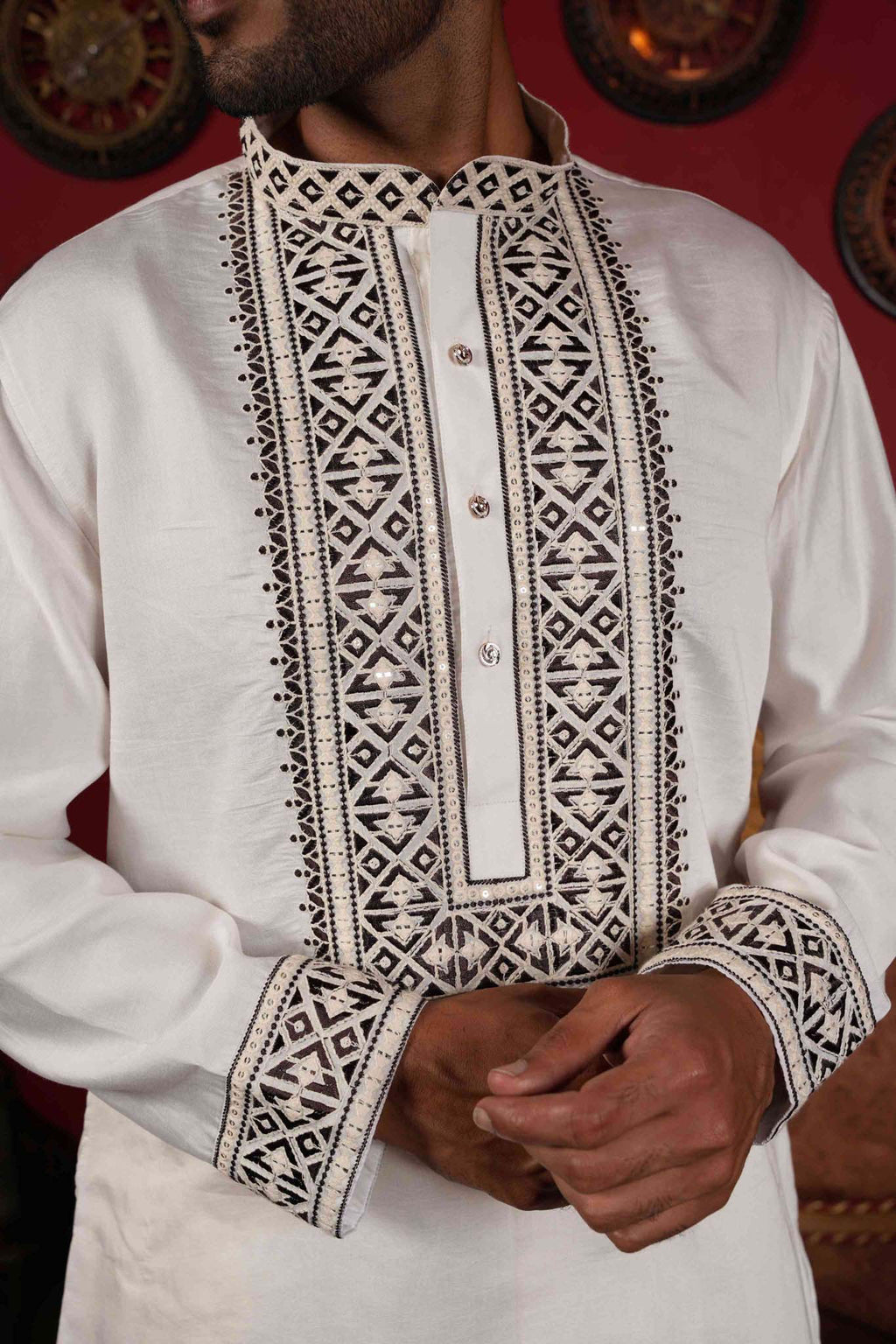 The White Black Thread Work Long Kurta