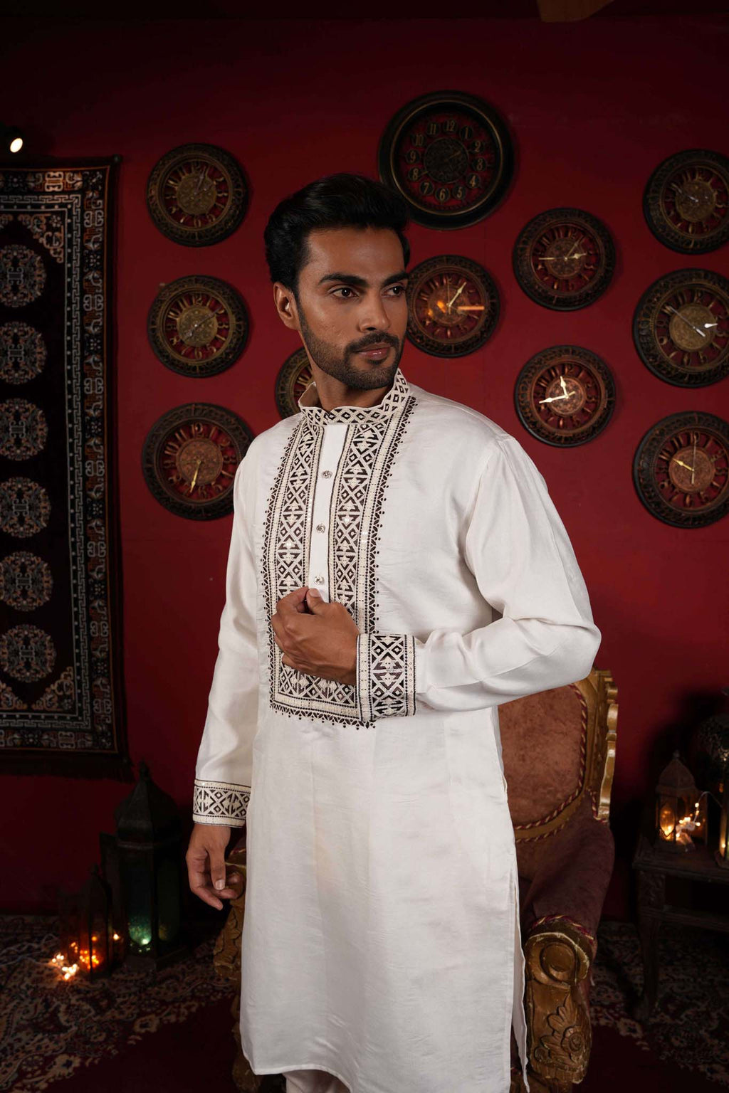 The White Black Thread Work Long Kurta