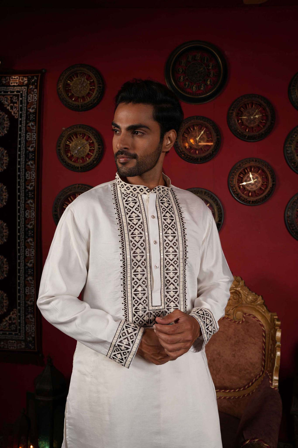 The White Black Thread Work Long Kurta