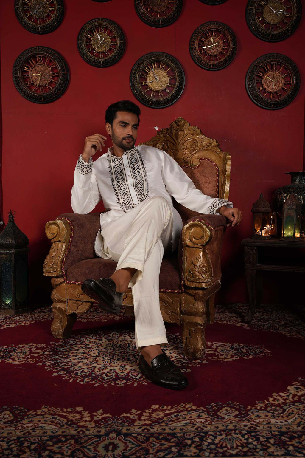 The White Black Thread Work Long Kurta