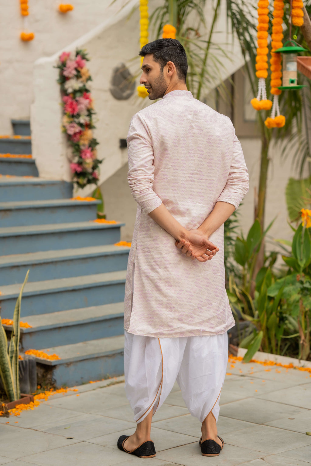 The Off White Long Kurta with Pink and Oyster Thread and Sequins Work
