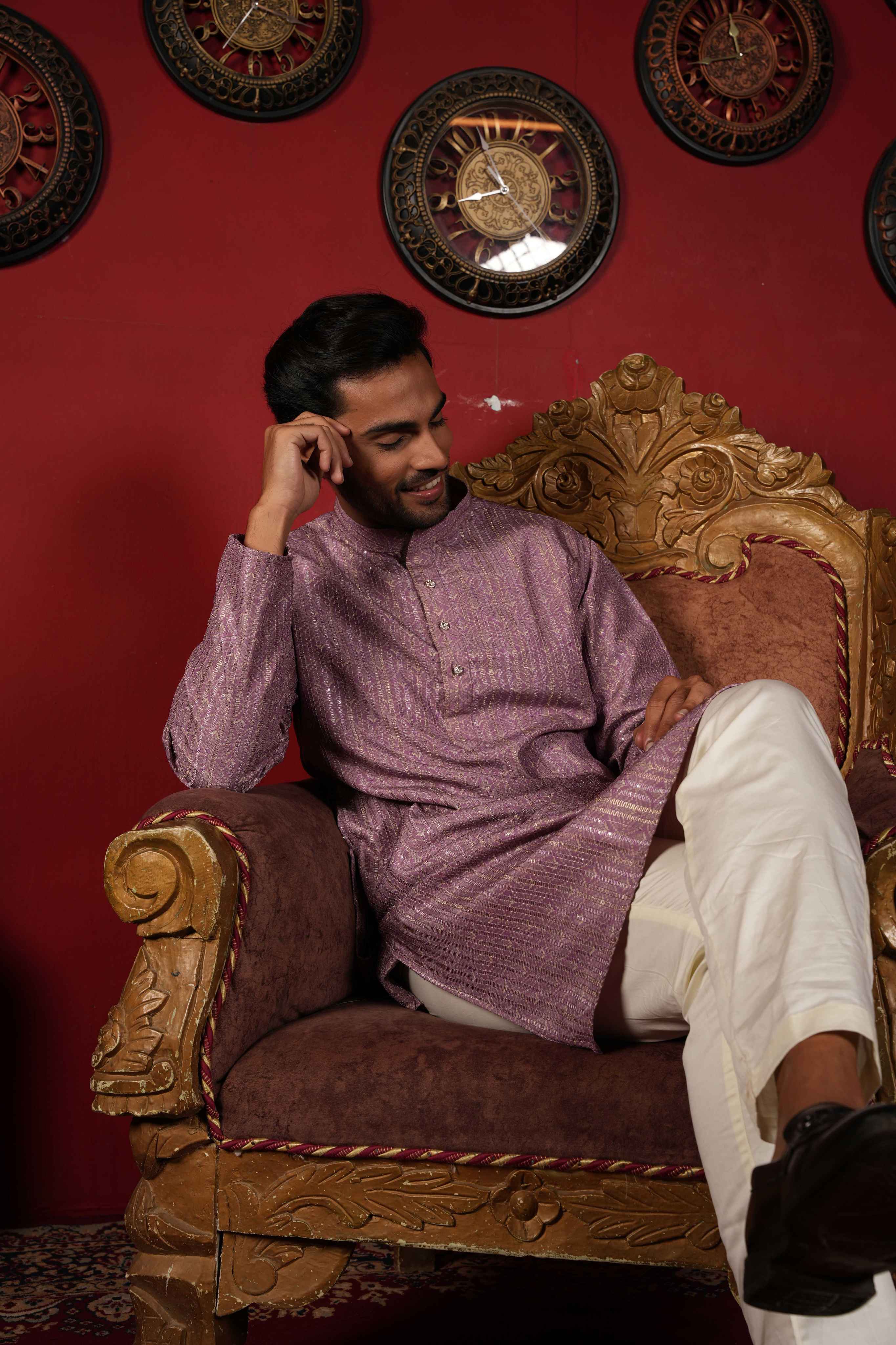 The Onion Pink Zari Sequins Long Kurta