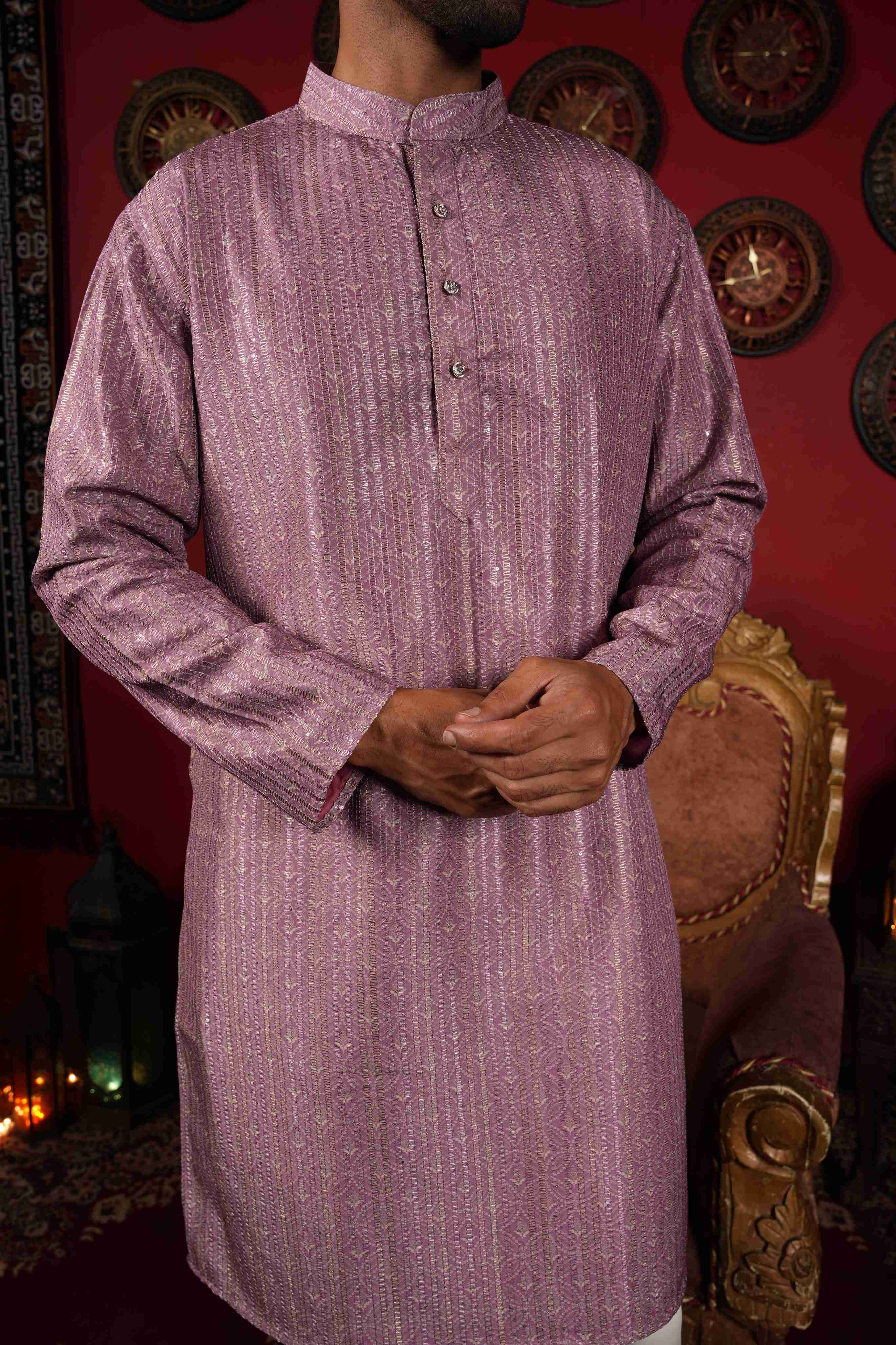 The Onion Pink Zari Sequins Long Kurta