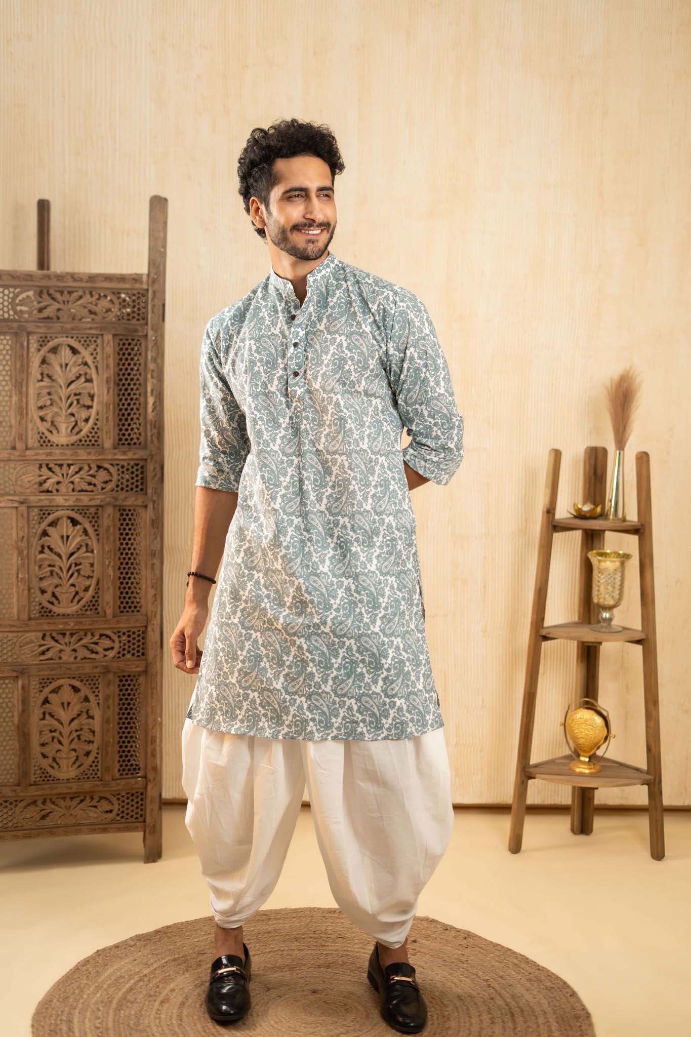 The White Long Kurta With All-Over Paisley Print
