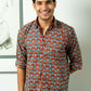 The Brick Color Shirt With Ethnic Tribal Print